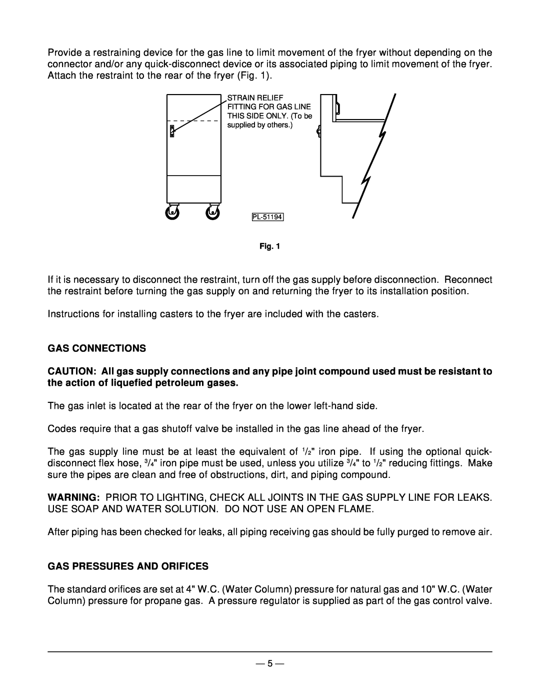 Vulcan-Hart TK65 operation manual Gas Connections, Gas Pressures And Orifices 