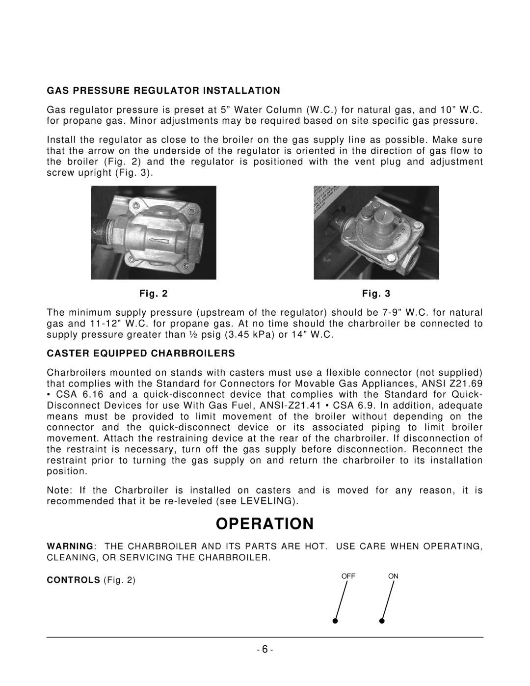 Vulcan-Hart ML-710546, VACB25, VACB72, VACB60 Operation, GAS Pressure Regulator Installation, Caster Equipped Charbroilers 