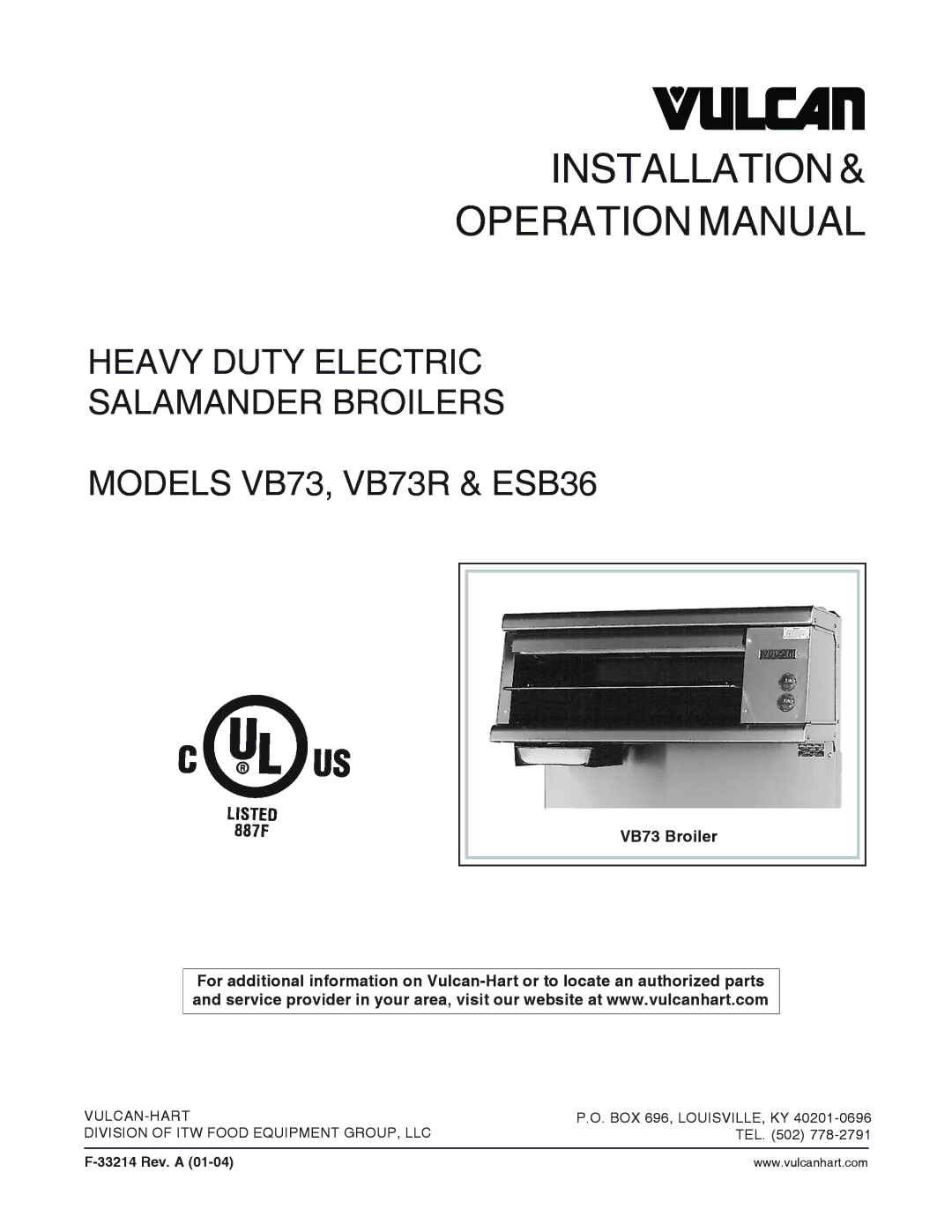 Vulcan-Hart VB73R, ESB36 operation manual Installation 