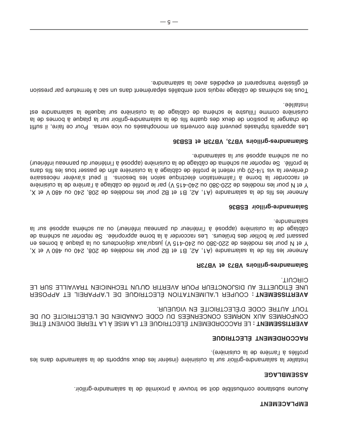 Vulcan-Hart ESB36 et VB73R VB73, grilloirs-Salamandres, ESB36 grilloir-Salamandre, VB73R et VB73 grilloirs-Salamandres 