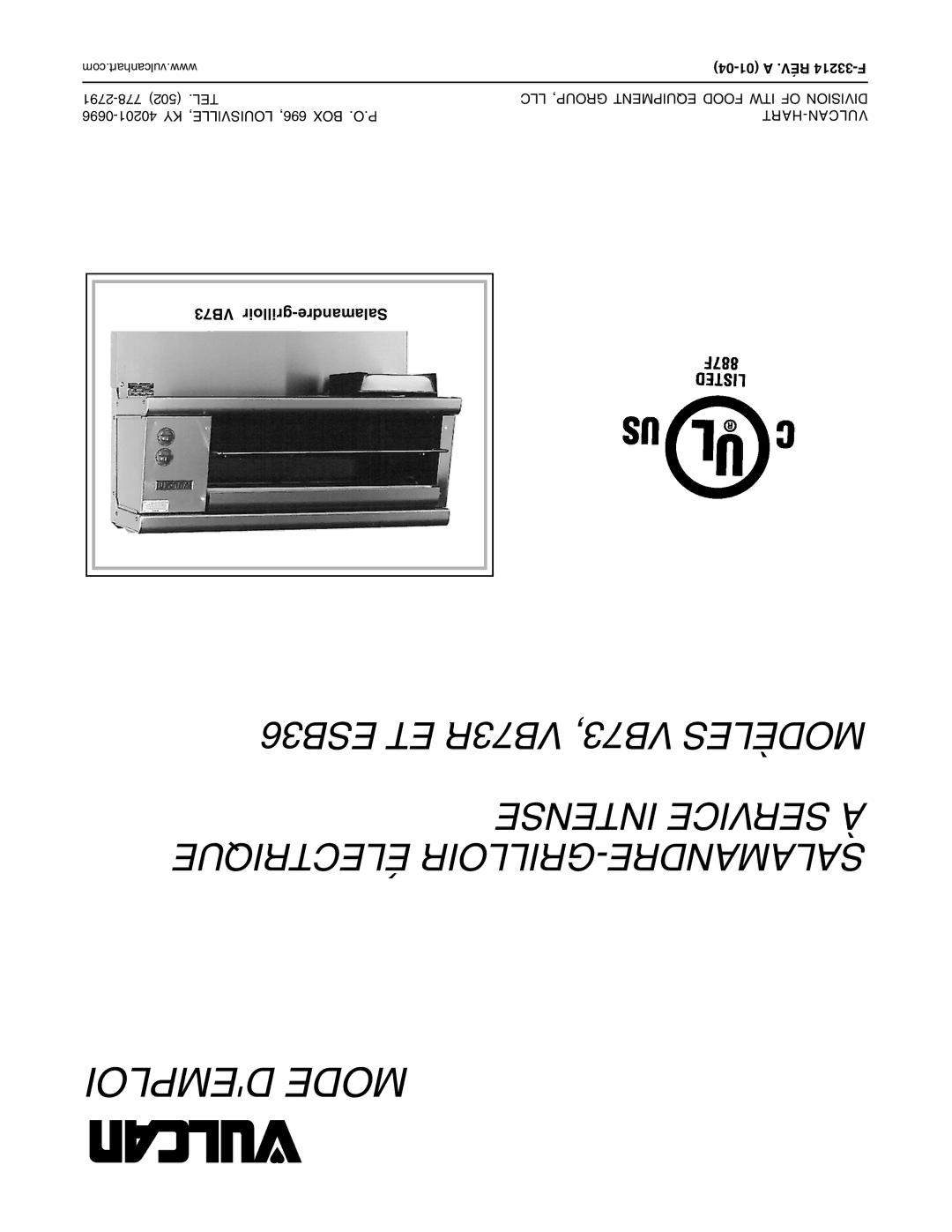 Vulcan-Hart VB73R, ESB36 operation manual Demploi Mode 