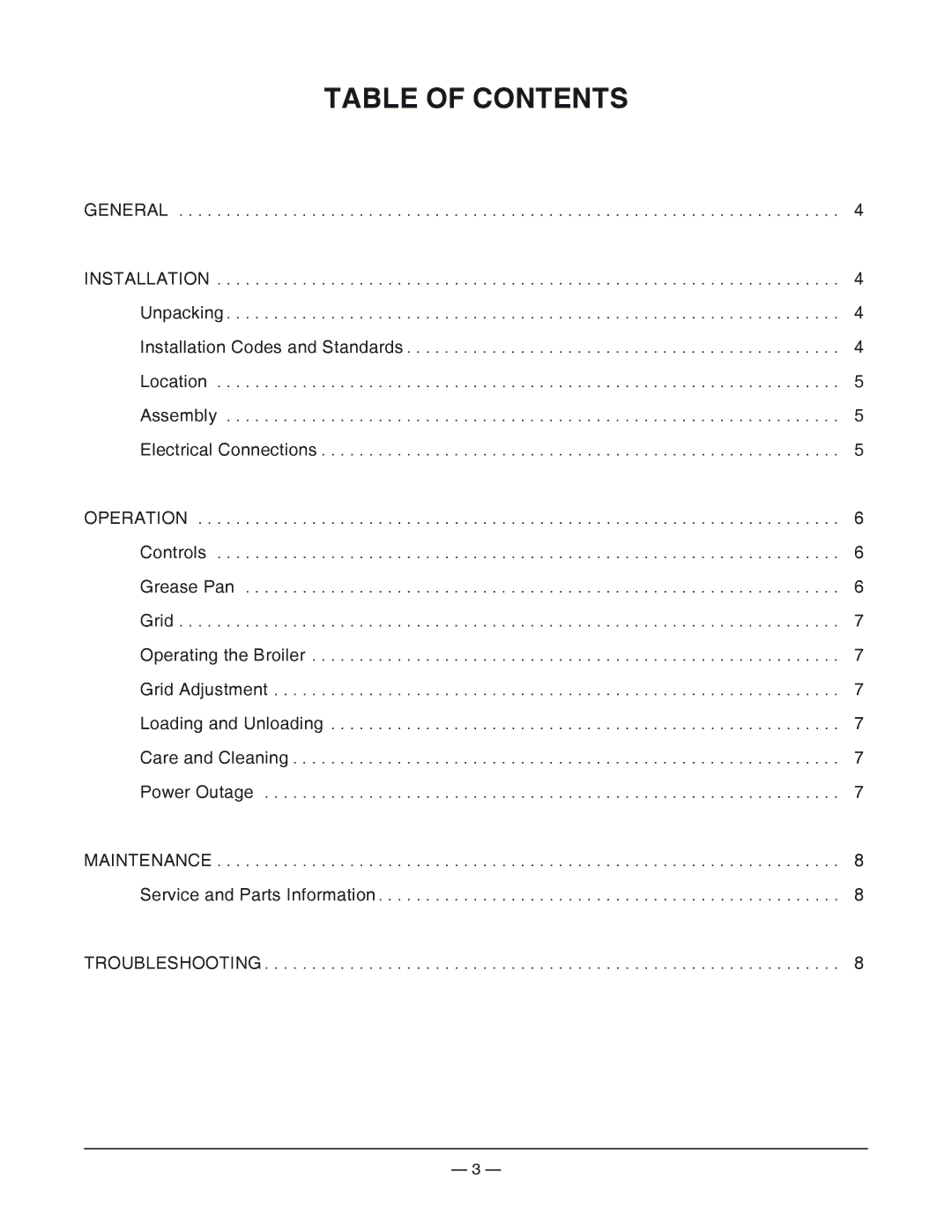 Vulcan-Hart VB73R, ESB36 operation manual Table of Contents 