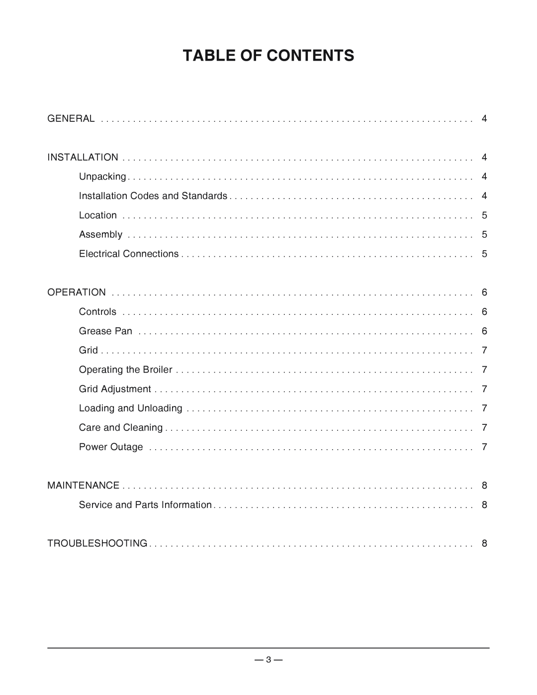 Vulcan-Hart VB73R, ESB36 operation manual Table Of Contents 