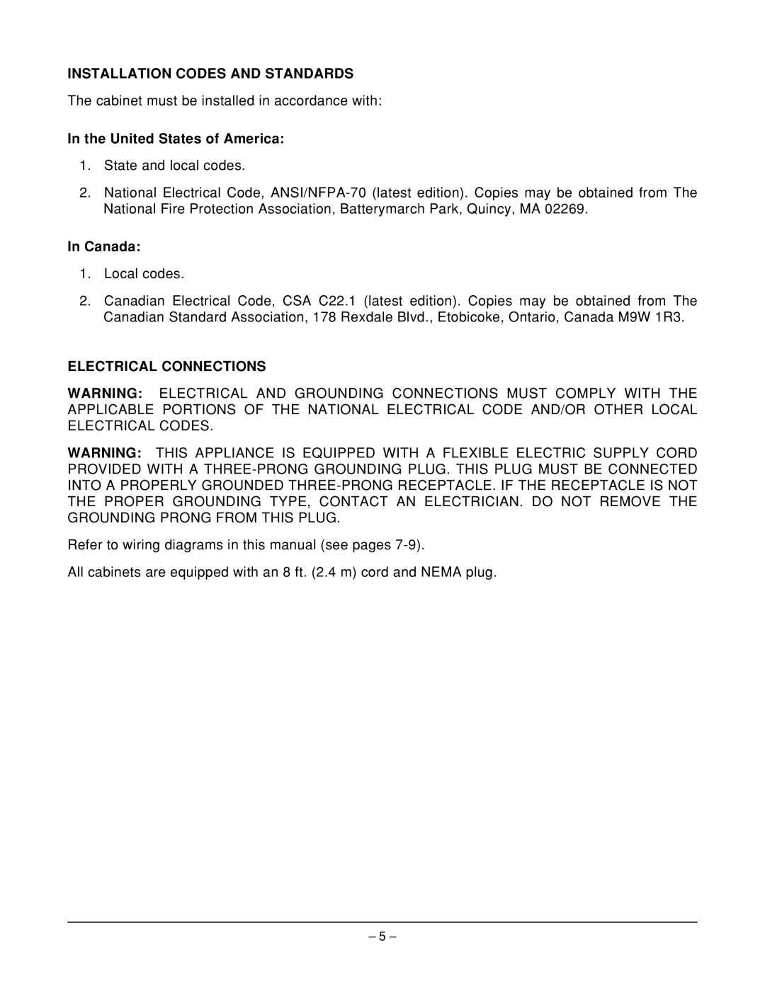 Vulcan-Hart VBP4 ML-126352 Installation Codes and Standards, United States of America, Canada, Electrical Connections 