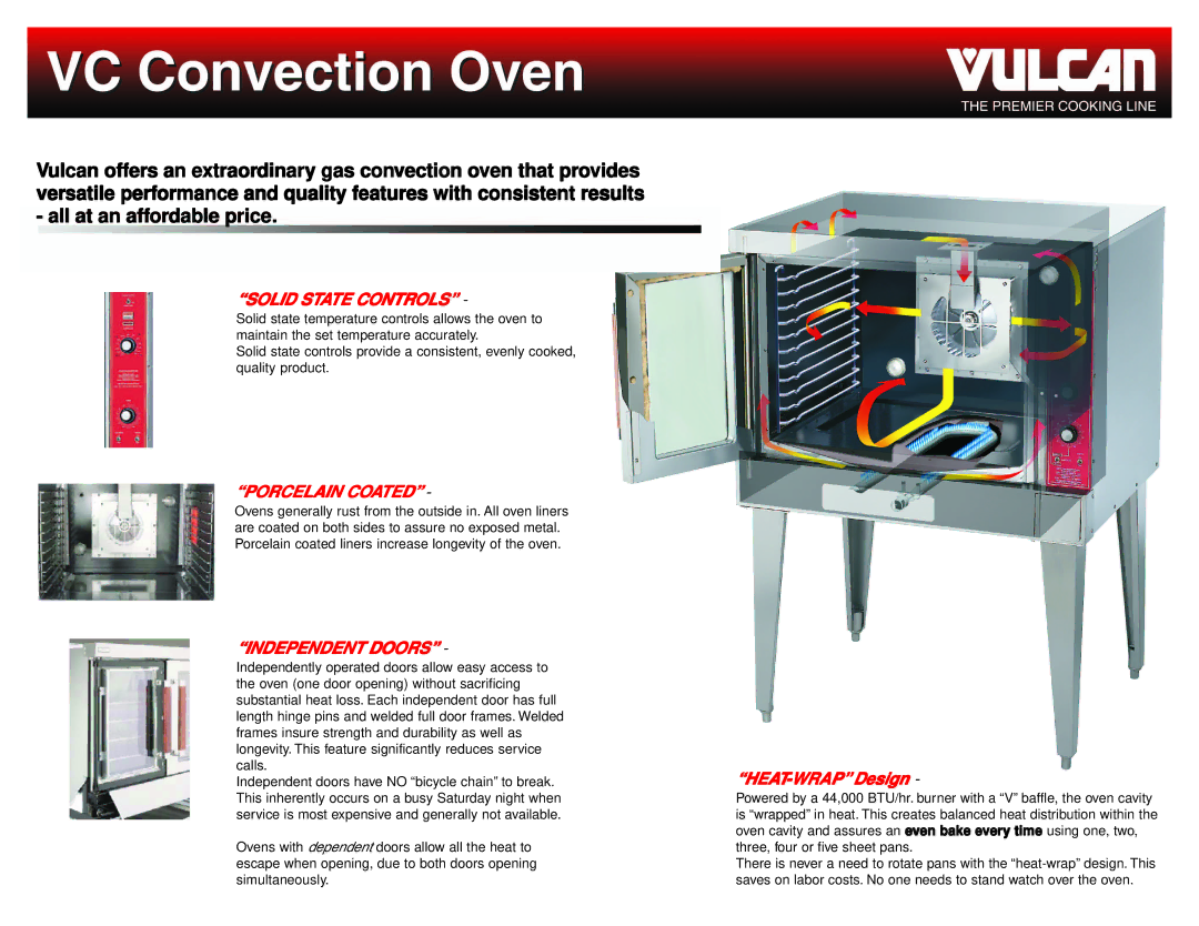 Vulcan-Hart VC Series manual Solid State Controls, Porcelain Coated, Independent Doors, HEAT-WRAP Design 