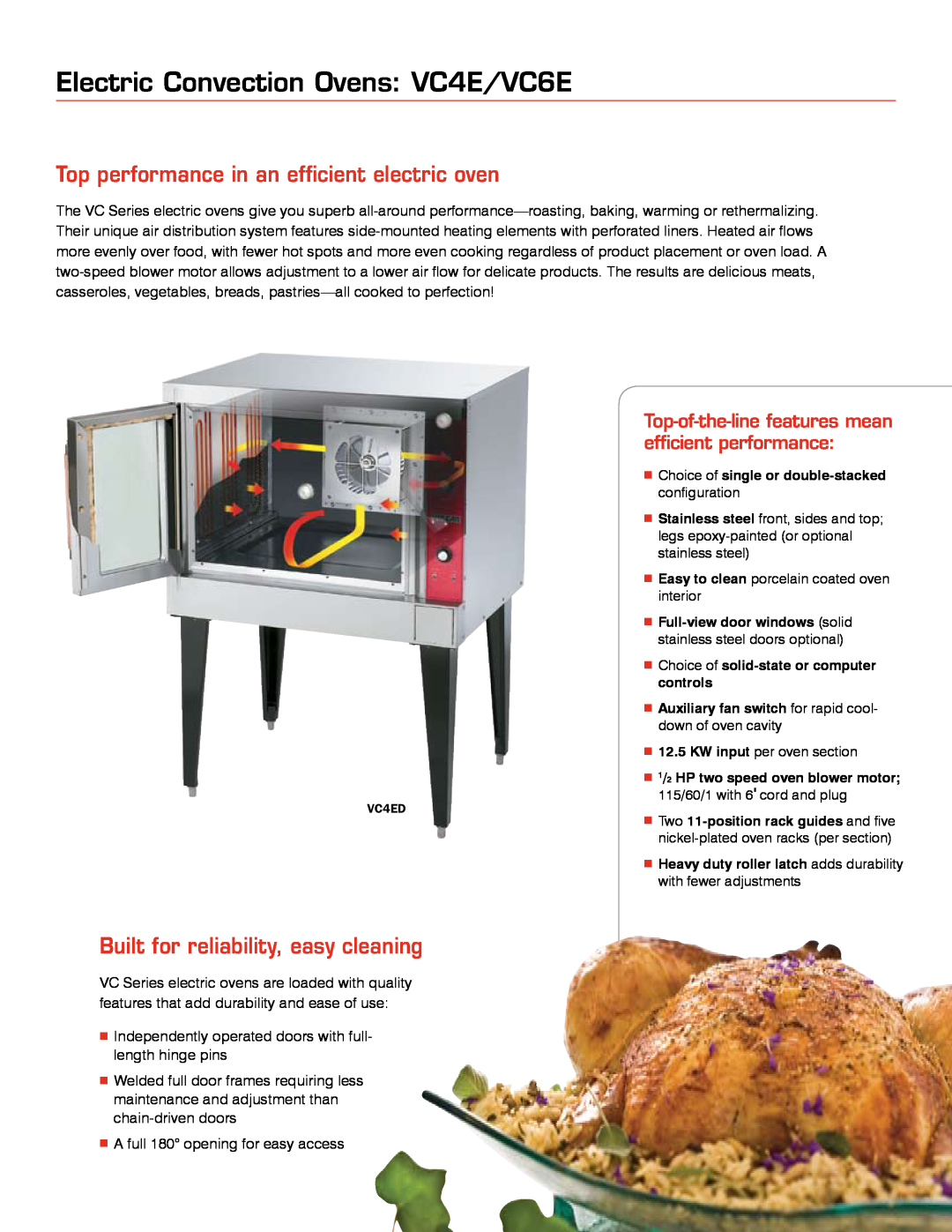 Vulcan-Hart VC6G manual Electric Convection Ovens VC4E/VC6E, Top performance in an efficient electric oven 