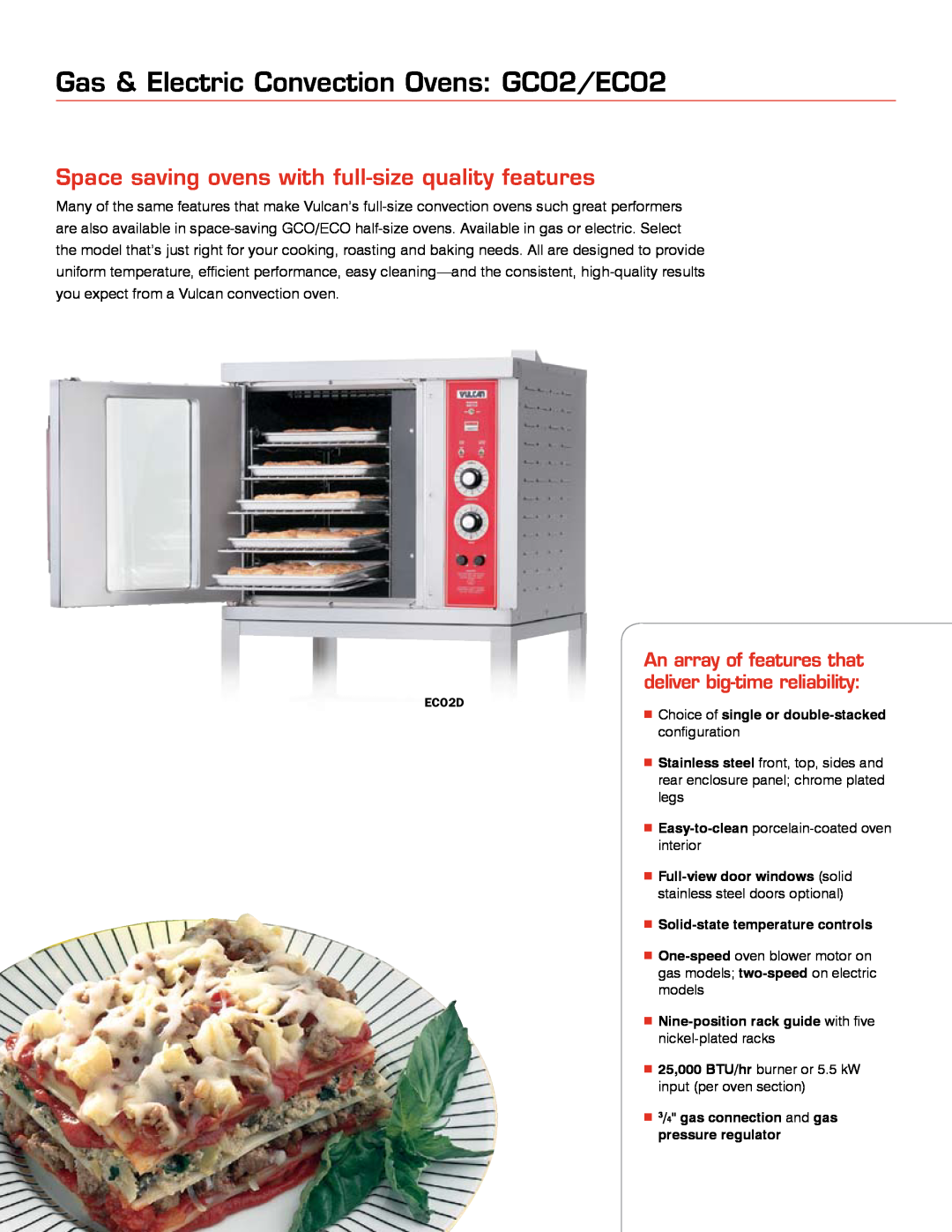 Vulcan-Hart VC6G manual Gas & Electric Convection Ovens GC02/EC02, Space saving ovens with full-size quality features 