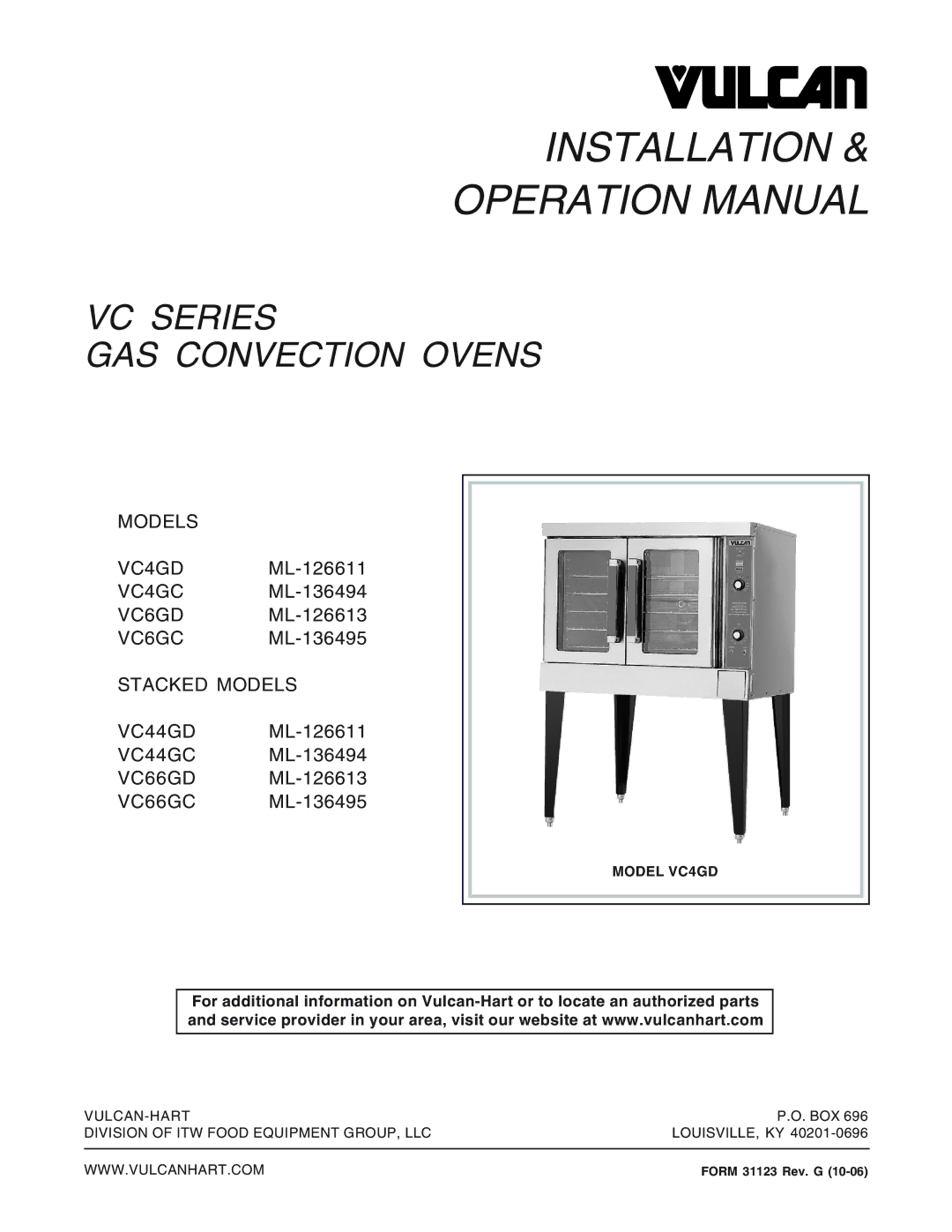 Vulcan-Hart VC6GC ML-136495, VC6GD ML-126613, VC4GC ML-136494, VC4GD ML-126611 operation manual Installation 