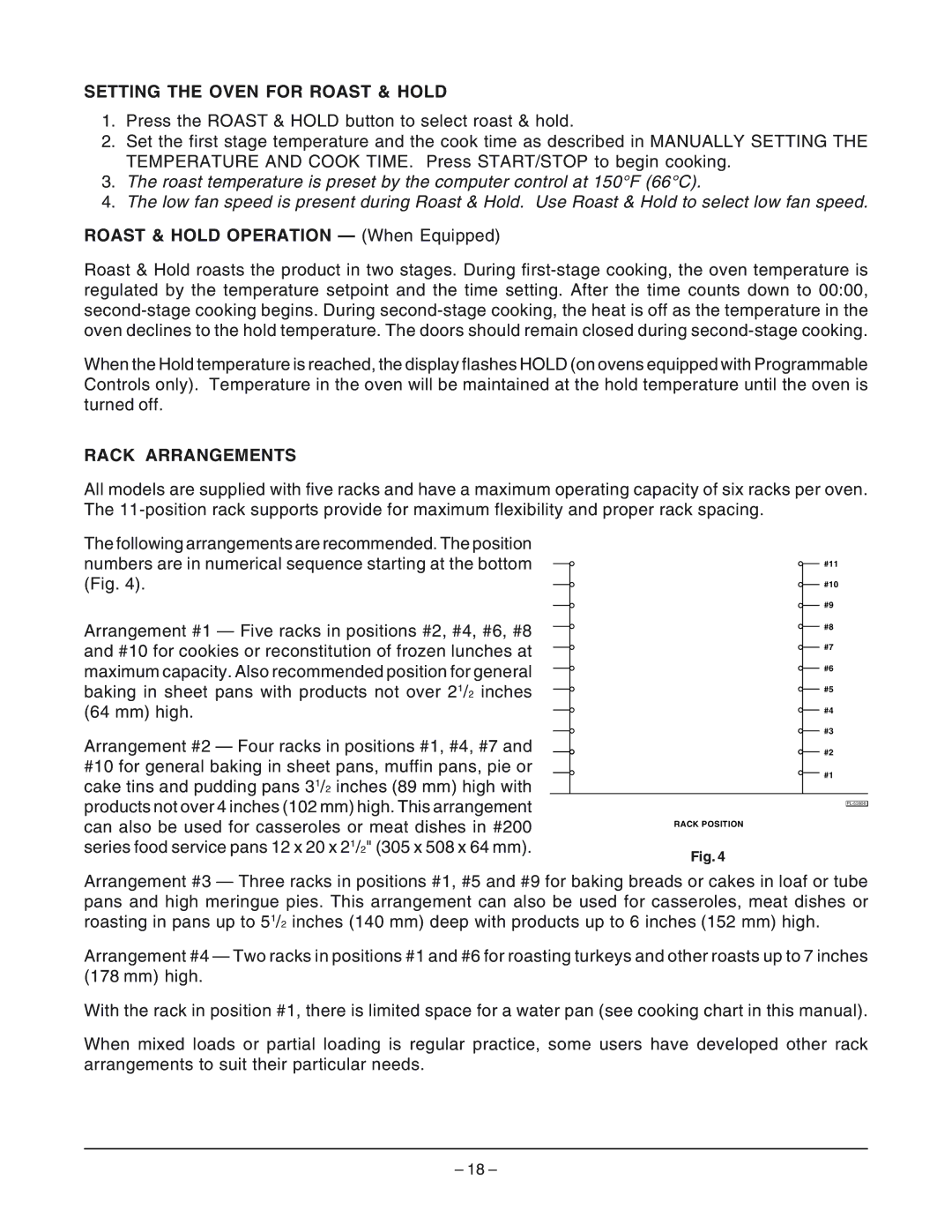 Vulcan-Hart VC6GC ML-136495, VC4GD, VC6GD ML-126613, VC4GC ML-136494 Setting the Oven for Roast & Hold, Rack Arrangements 