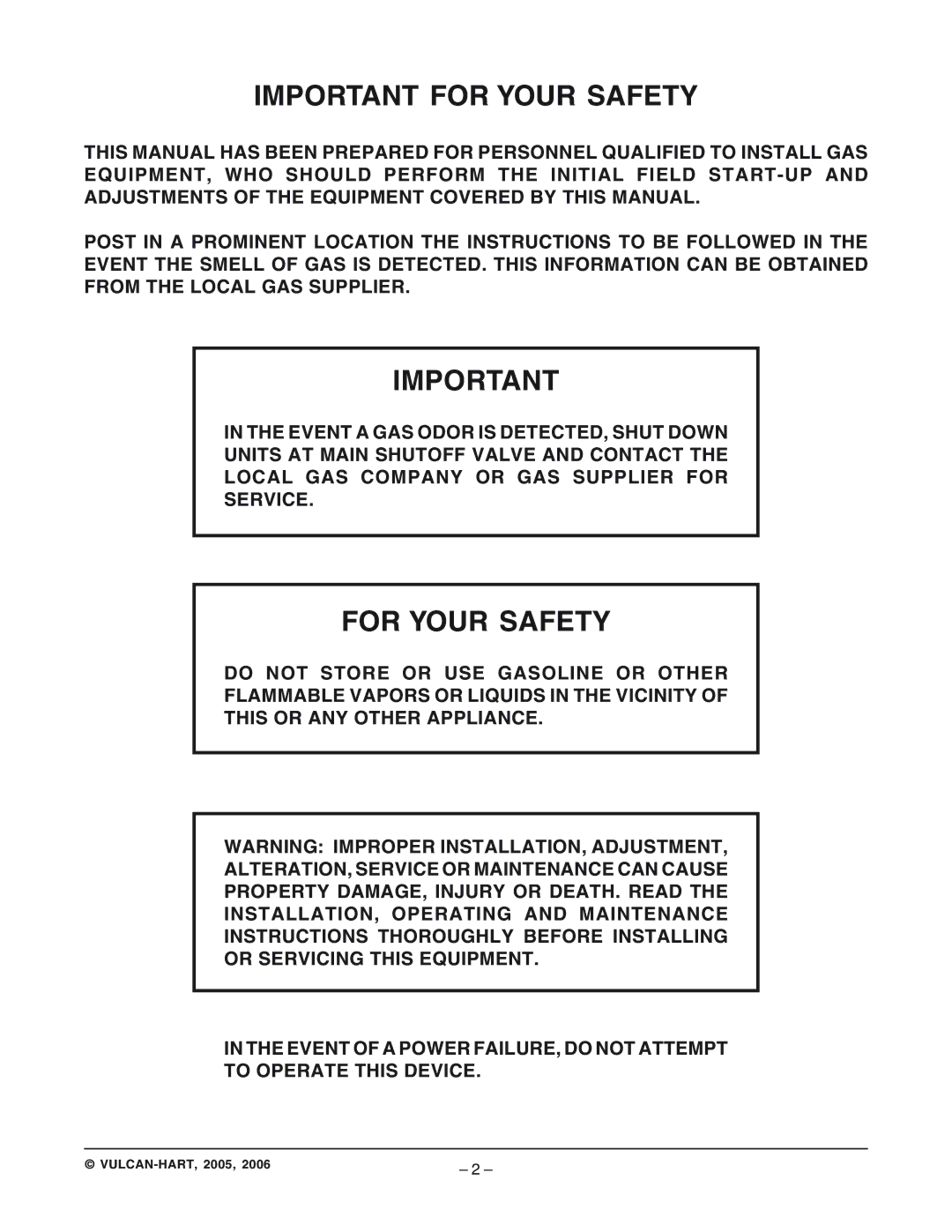 Vulcan-Hart VC6GD ML-126613, VC6GC ML-136495, VC4GD, VC4GC ML-136494 Important for Your Safety, For Your Safety 