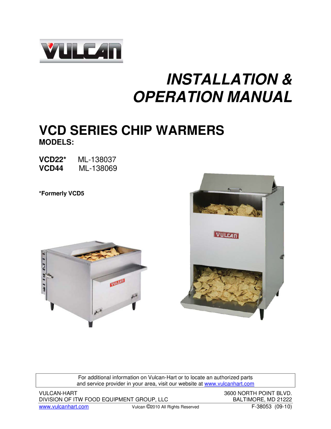 Vulcan-Hart VCD44 ML-138069, VCD22* ML-138037 operation manual Installation, Models 