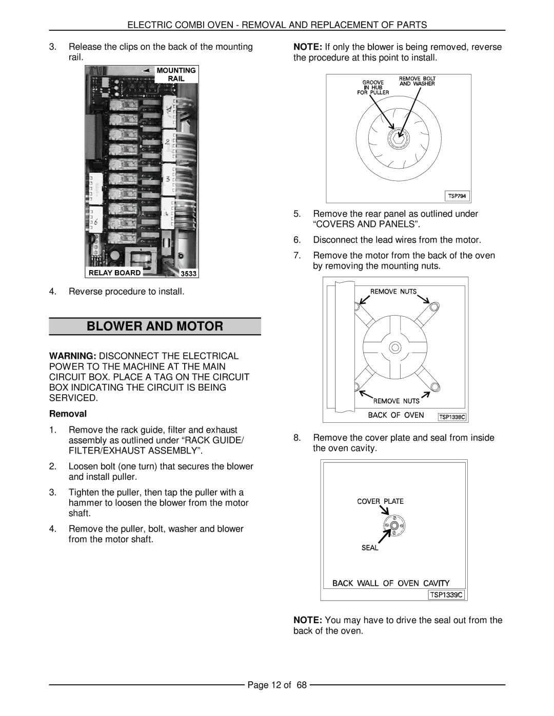 Vulcan-Hart VCE6H 126177, VCE20H 126172, VCE10H 126178, VCE20F 126173, VCE10F 126179 service manual Blower and Motor, Removal 