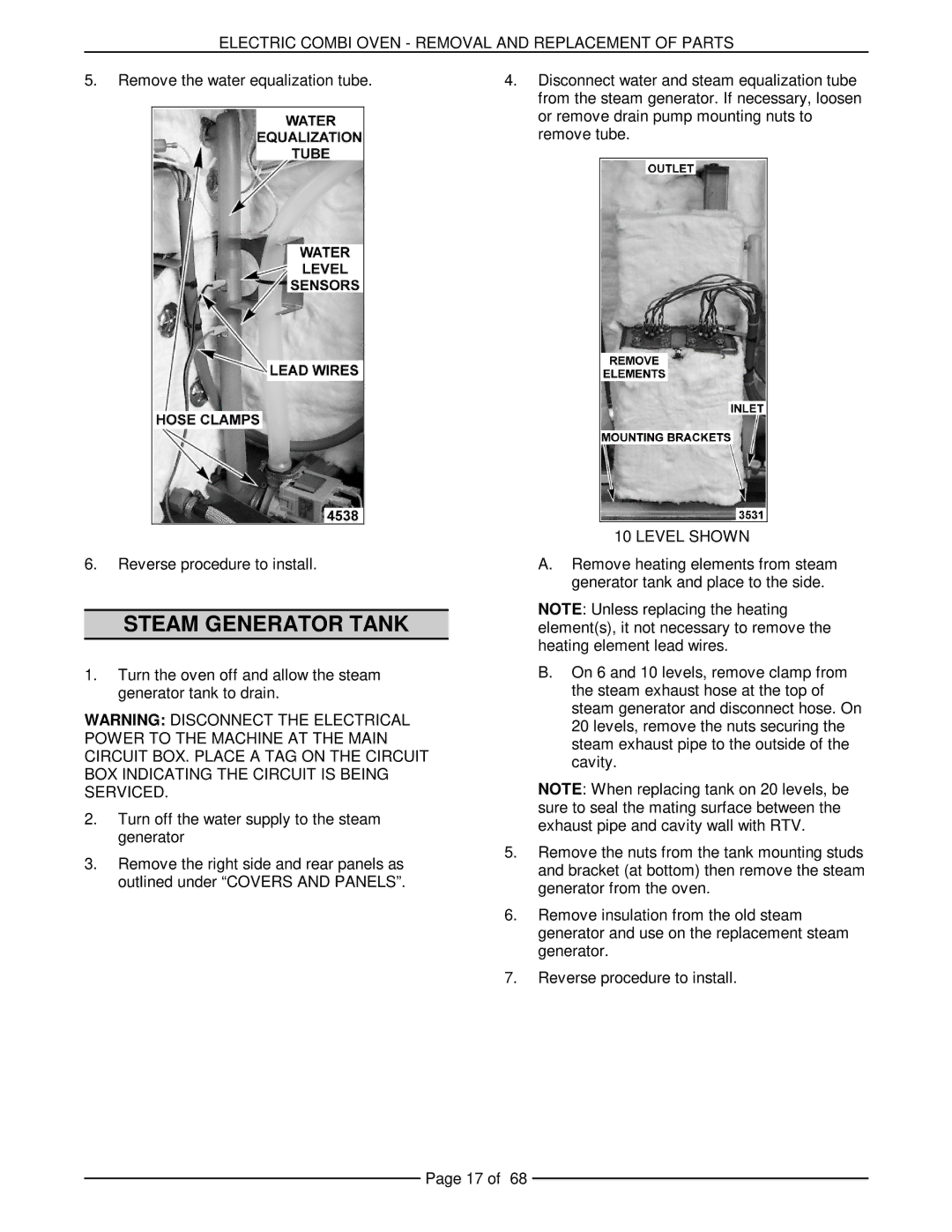 Vulcan-Hart VCE6H 126177, VCE20H 126172, VCE10H 126178, VCE20F 126173, VCE10F 126179 Steam Generator Tank, Level Shown 