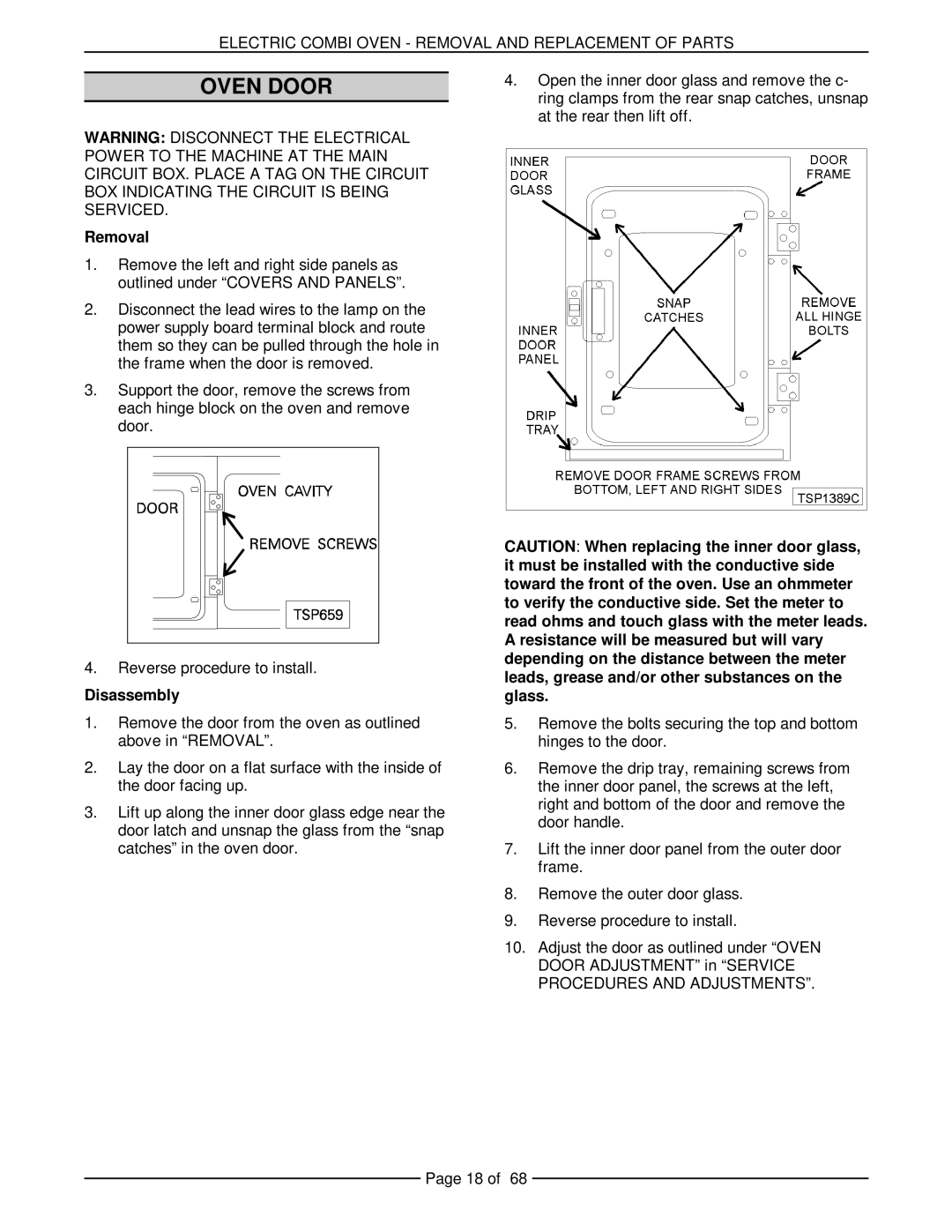 Vulcan-Hart VCE20F 126173, VCE20H 126172, VCE10H 126178, VCE6H 126177, VCE10F 126179 service manual Oven Door, Disassembly 