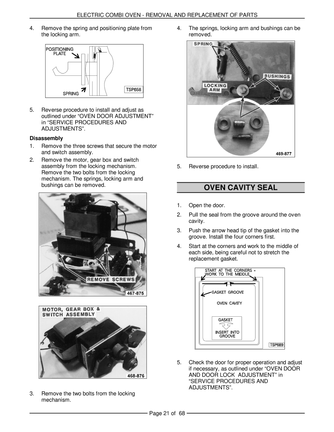 Vulcan-Hart VCE10H 126178, VCE20H 126172, VCE6H 126177, VCE20F 126173 Oven Cavity Seal, Service Procedures and Adjustments 