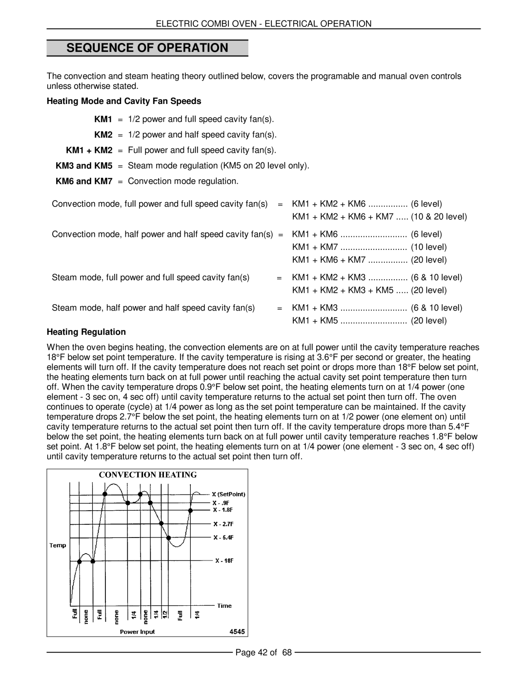 Vulcan-Hart VCE6H 126177, VCE20H 126172 Sequence of Operation, Heating Mode and Cavity Fan Speeds, Heating Regulation 