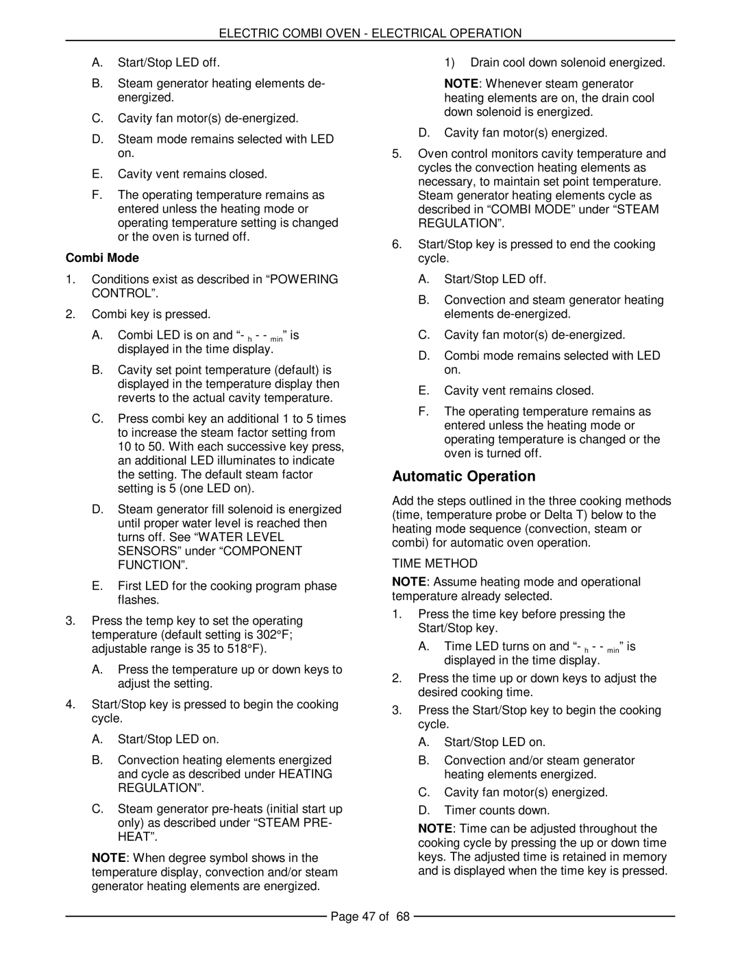 Vulcan-Hart VCE6H 126177, VCE20H 126172, VCE10H 126178, VCE20F 126173, VCE10F 126179 service manual Combi Mode, Time Method 