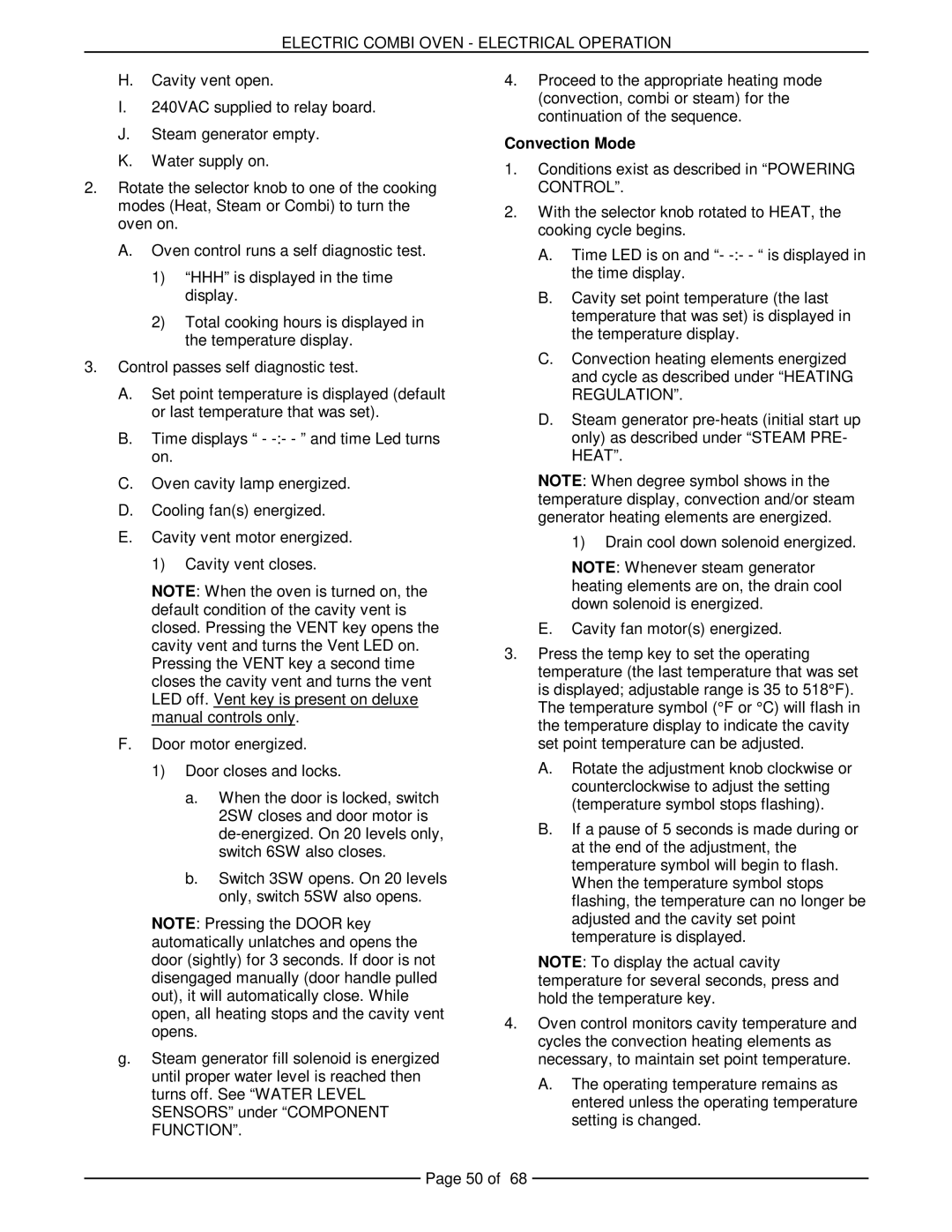 Vulcan-Hart VCE20H 126172, VCE10H 126178, VCE6H 126177, VCE20F 126173, VCE10F 126179 service manual Convection Mode 