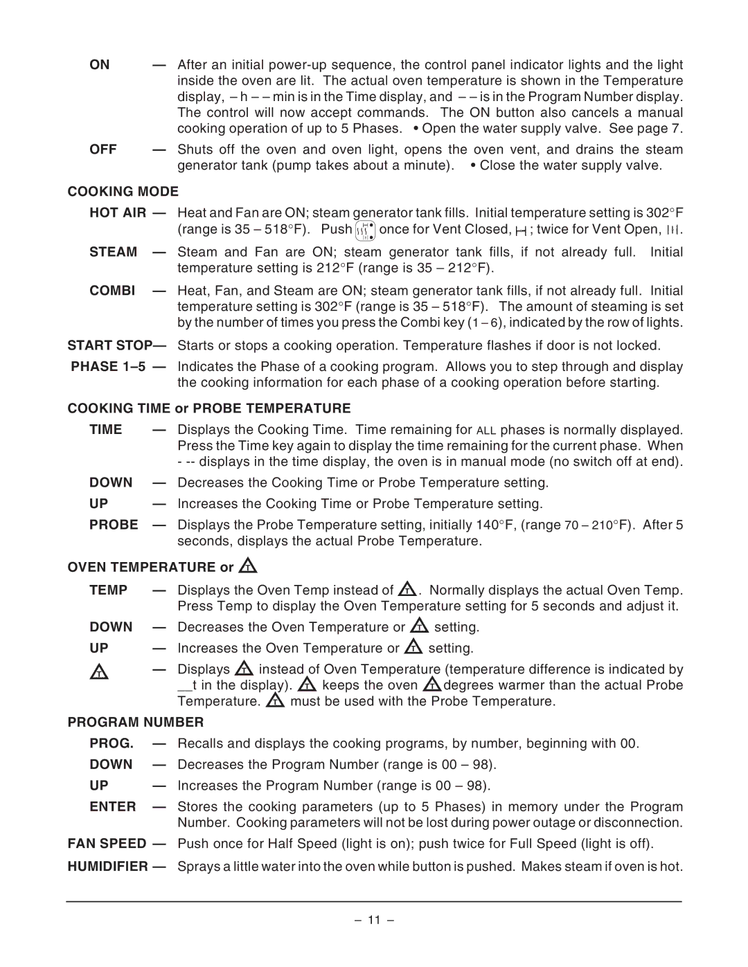 Vulcan-Hart VCE6H ML-126177, VCE10H ML-126178, VCE10F ML-126179, VCE20H ML-126172, VCE20F ML-126173 Off, Cooking Mode 