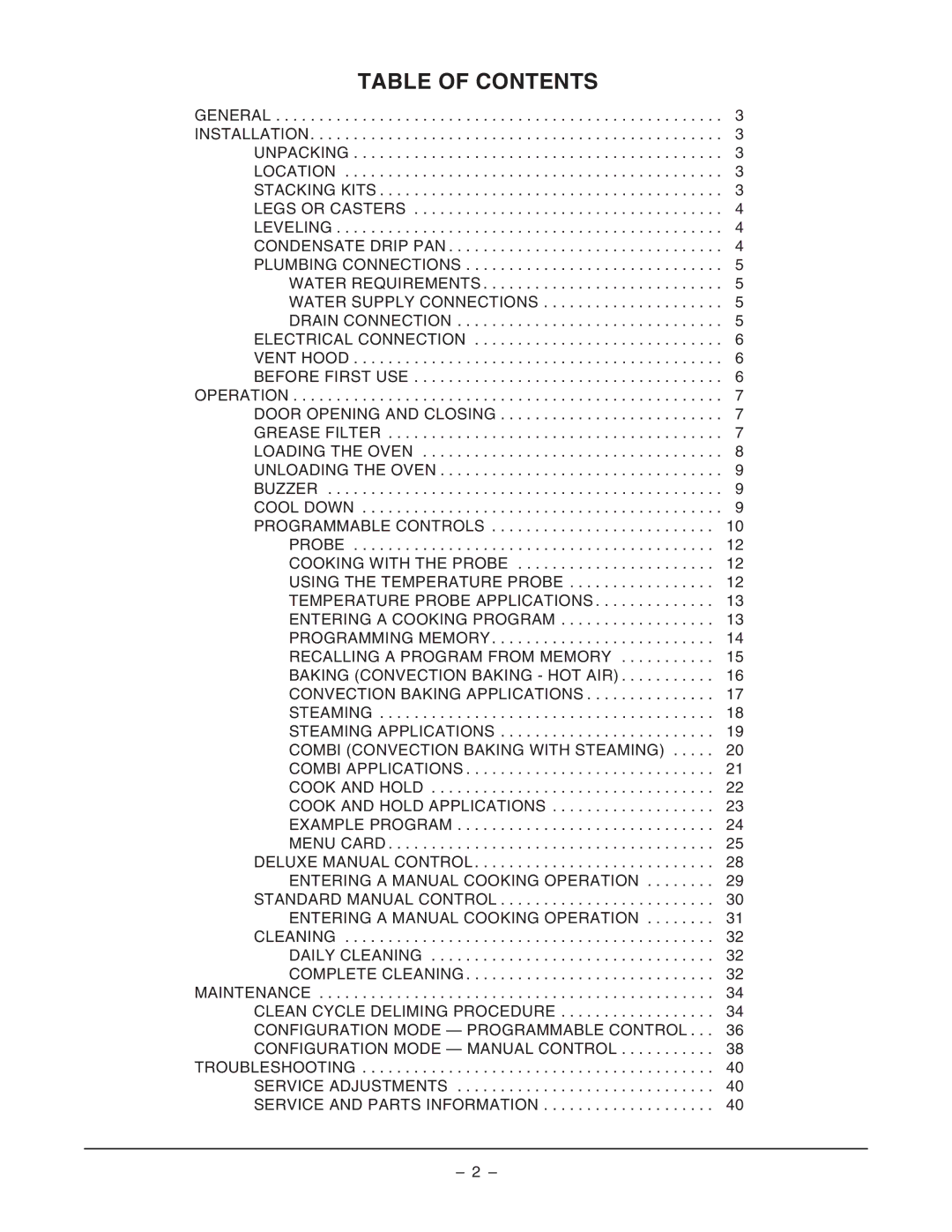 Vulcan-Hart VCE6H ML-126177 manual Table of Contents 