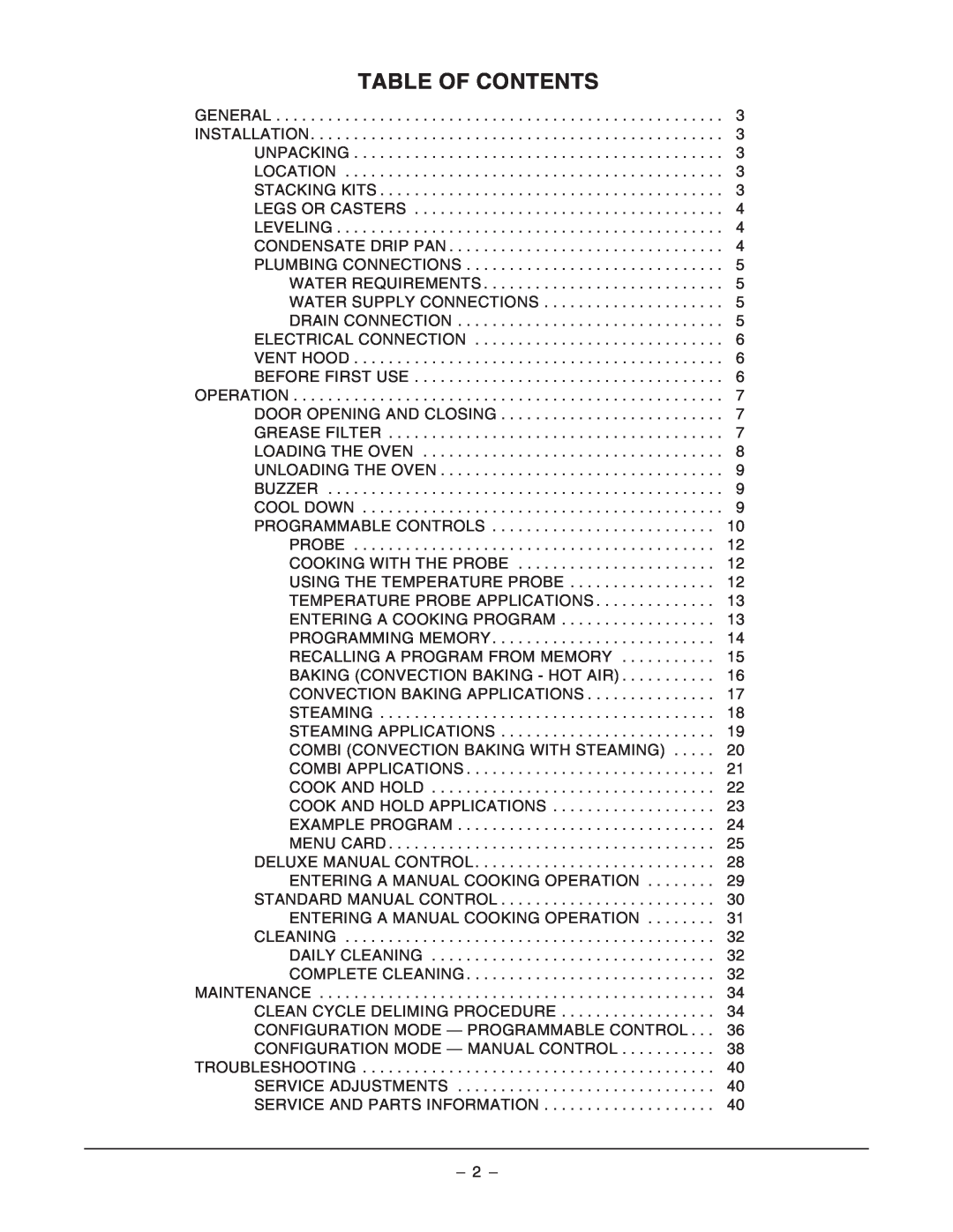 Vulcan-Hart VCE6H ML-126177 manual Table Of Contents 