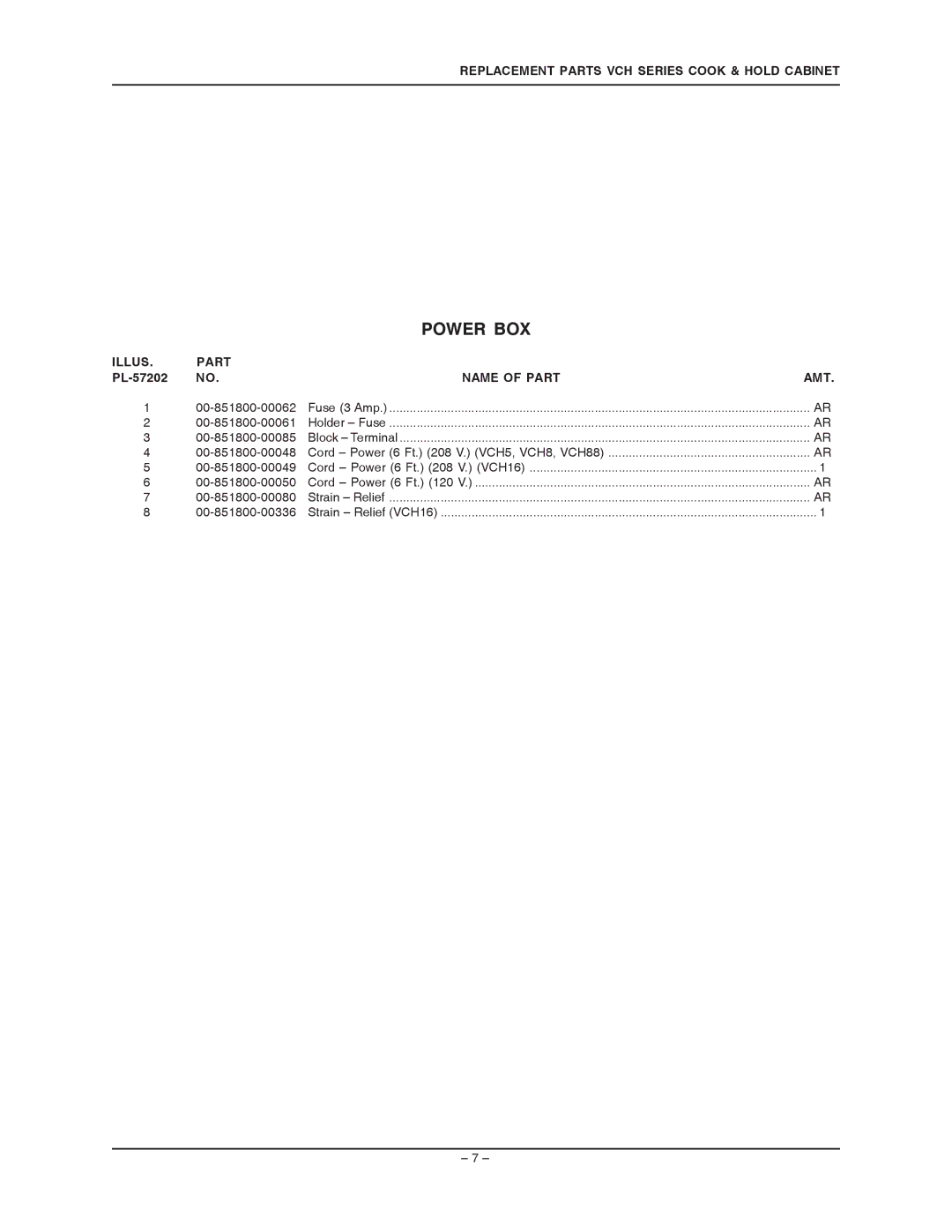 Vulcan-Hart VCH5 ML-126339, VCH88 ML-126342, VCH8 ML-126340, VCH16 ML-126341 manual PL-57202 