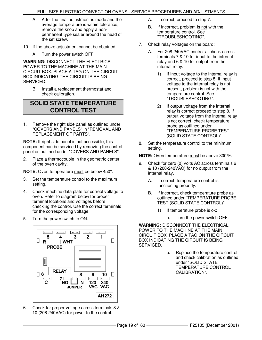 Vulcan-Hart VC6ED, VCIEC Solid State Temperature Control Test, Troubleshooting, Temperature Probe Test Solid State Control 