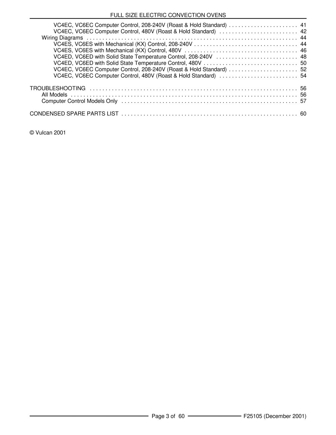 Vulcan-Hart VC4ES, VCIEC, VC6ED, VC6EC, VC4ED, VC6ES service manual Full Size Electric Convection Ovens 