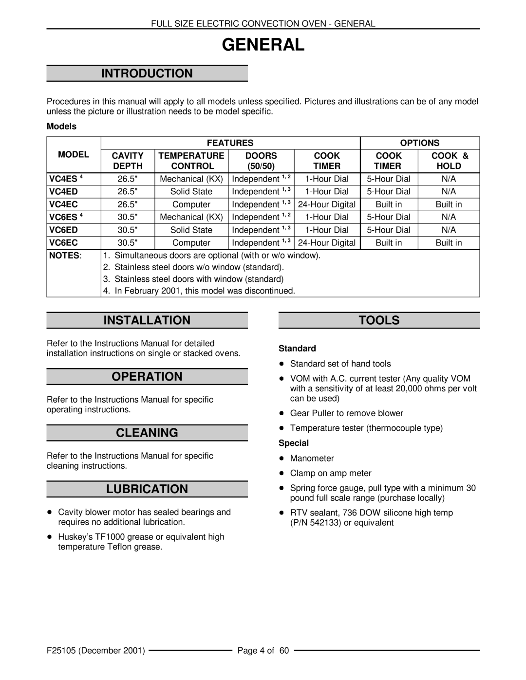 Vulcan-Hart VC4ED, VCIEC, VC6ED, VC6EC, VC4ES, VC6ES service manual General 