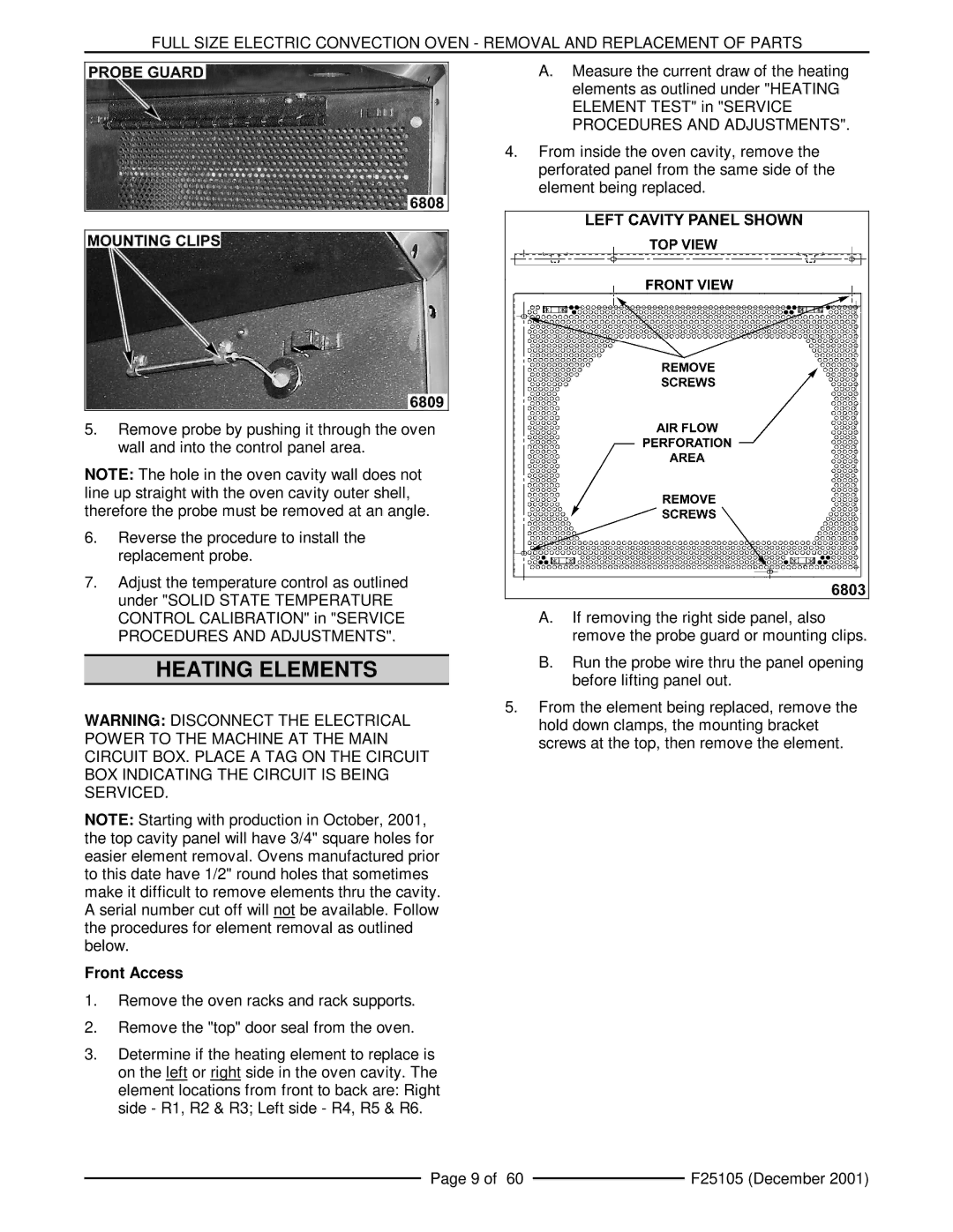 Vulcan-Hart VC4ES, VCIEC, VC6ED, VC6EC, VC4ED, VC6ES service manual Heating Elements, Front Access 