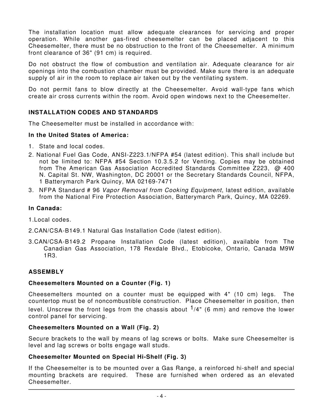 Vulcan-Hart VCM24 ML-135124, VCM60 ML-135128, VCM72 ML-135129, VCM48 ML-135127 Installation Codes and Standards, Assembly 