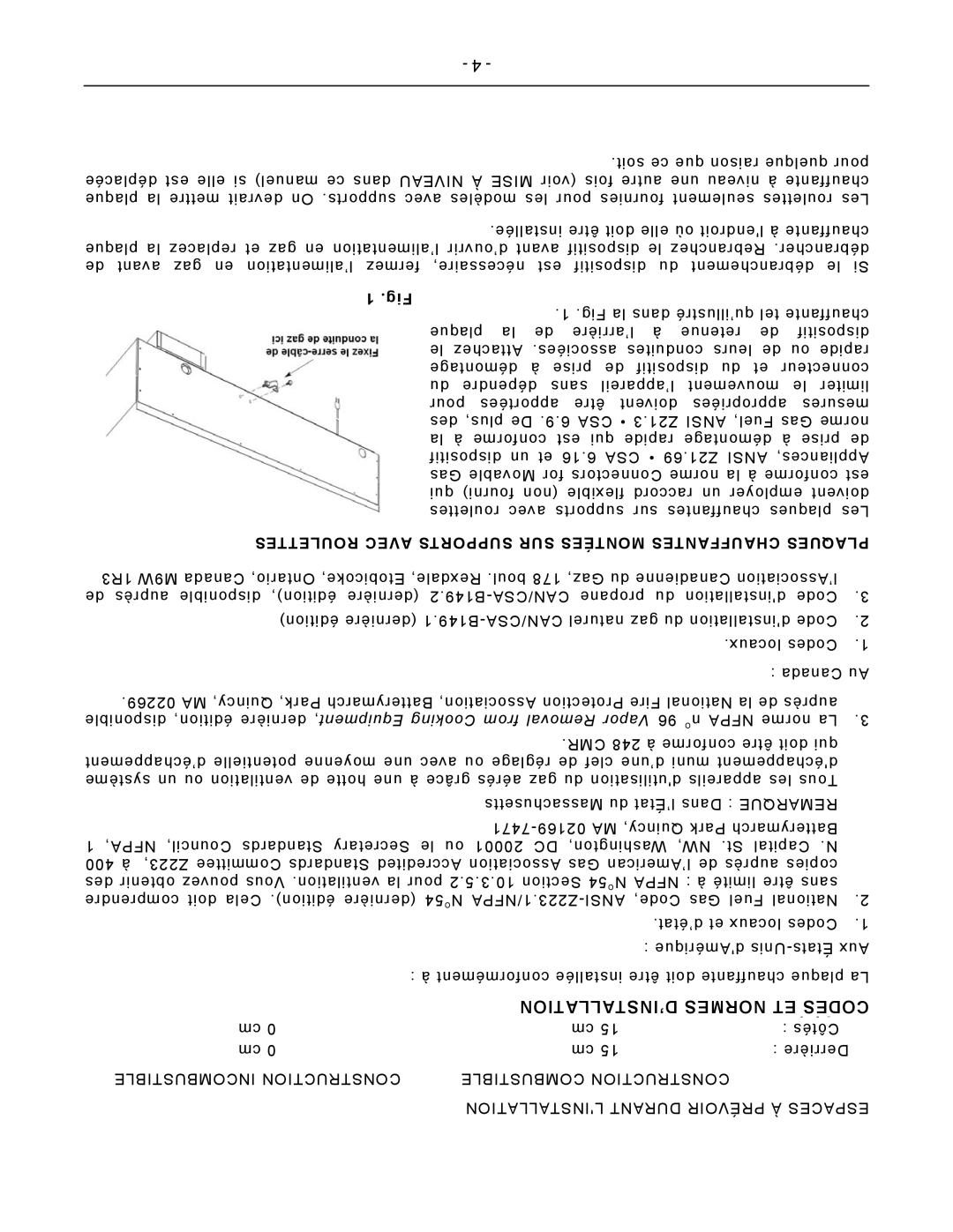 Vulcan-Hart VCRG24-T ’INSTALLATION Normes ET Codes, Roulettes Avec Supports SUR Montées Chauffantes Plaques 