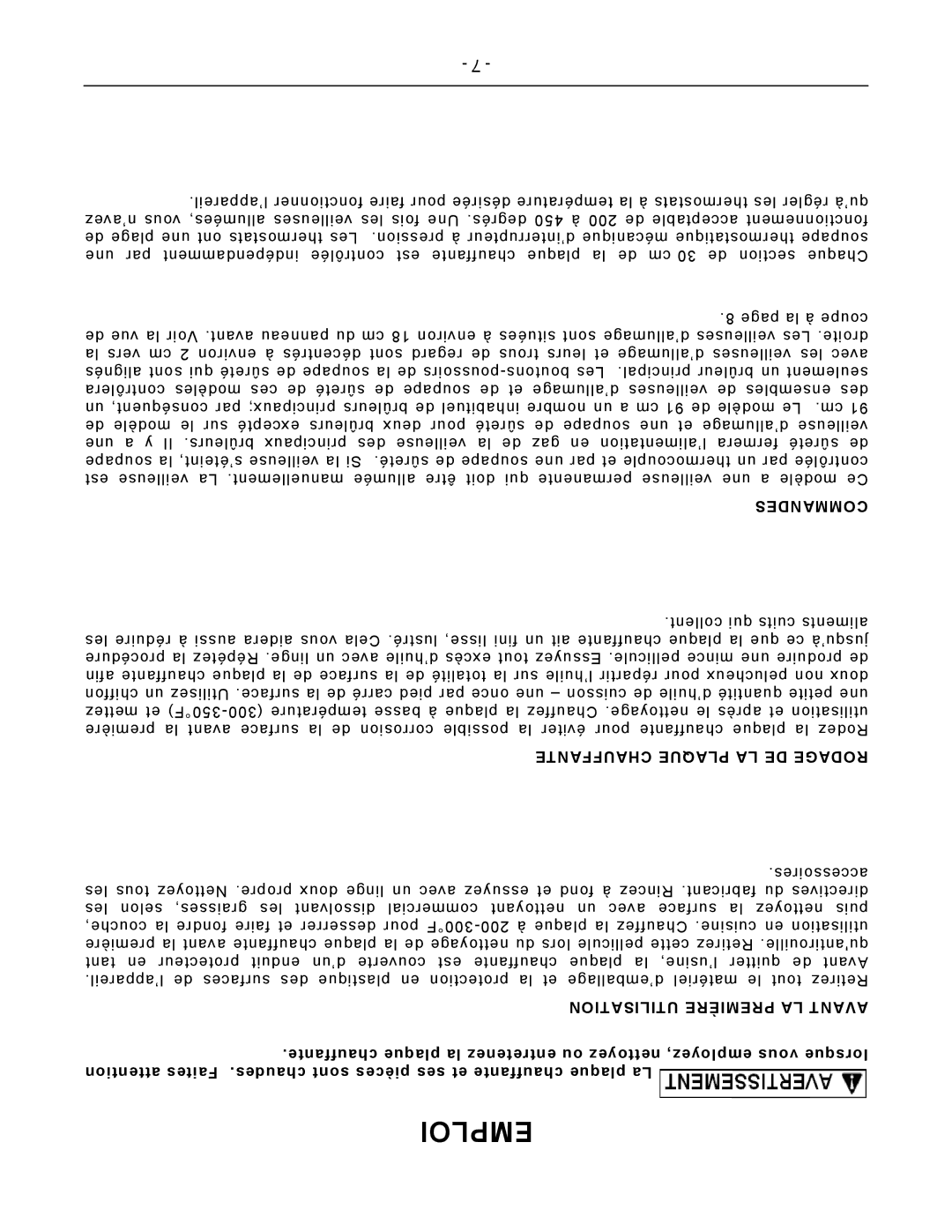 Vulcan-Hart VCRG24-T operation manual Emploi, Commandes, Chauffante Plaque LA DE Rodage, Utilisation Première LA Avant 