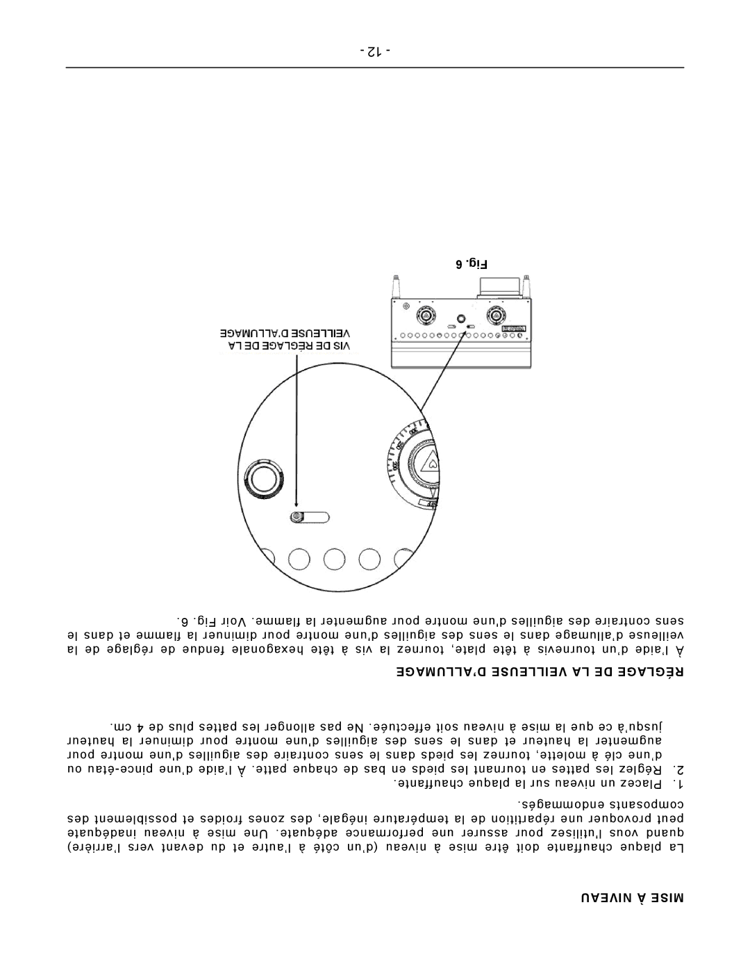 Vulcan-Hart VCRG24-T operation manual ’ALLUMAGE Veilleuse LA DE Réglage, Niveau À Mise 