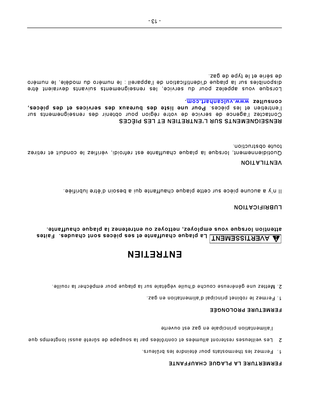 Vulcan-Hart VCRG24-T Entretien, Pièces LES ET L’ENTRETIEN SUR Renseignements, Ventilation, Prolongée Fermeture 