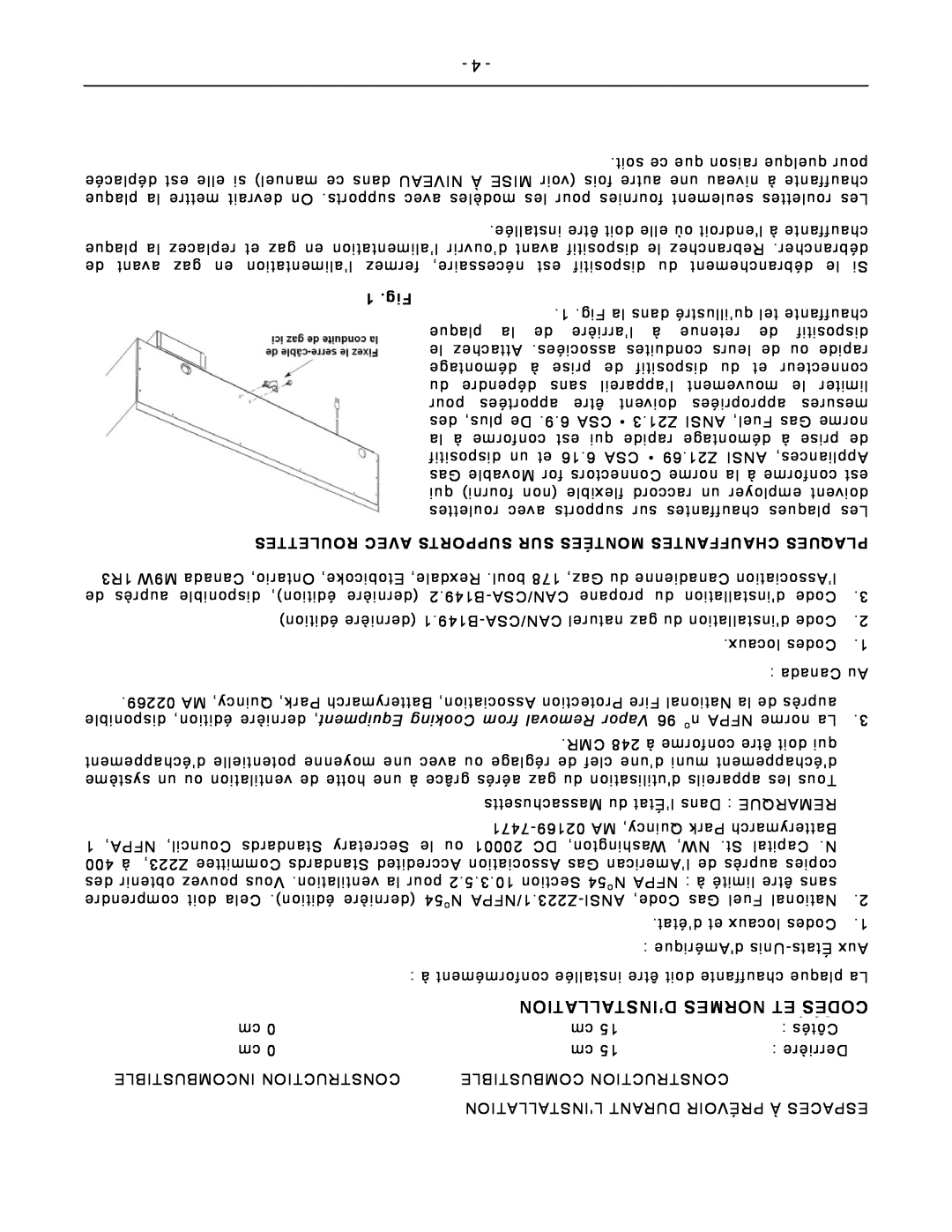 Vulcan-Hart VCRG24-T D’Installation Normes Et Codes, 1 .Fig, Roulettes Avec Supports Sur Montées Chauffantes Plaques 