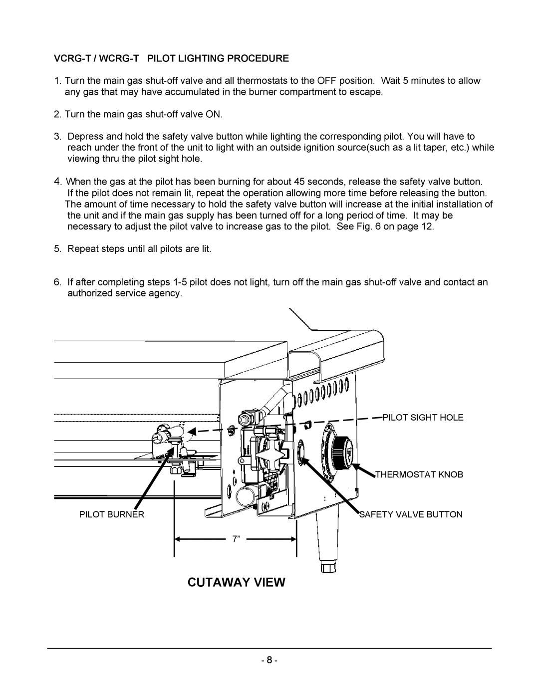 Vulcan-Hart VCRG24-T operation manual Cutaway View, Vcrg-T / Wcrg-T Pilot Lighting Procedure 
