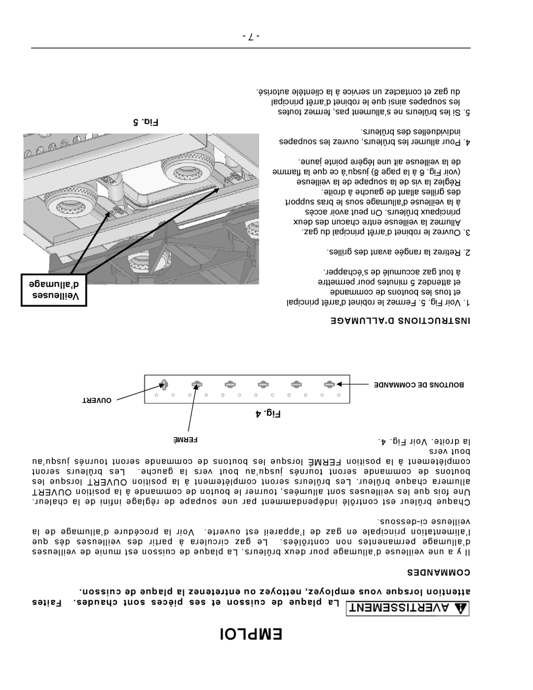 Vulcan-Hart VCRH12 operation manual Emploi, Dallumage Instructions, Commandes 