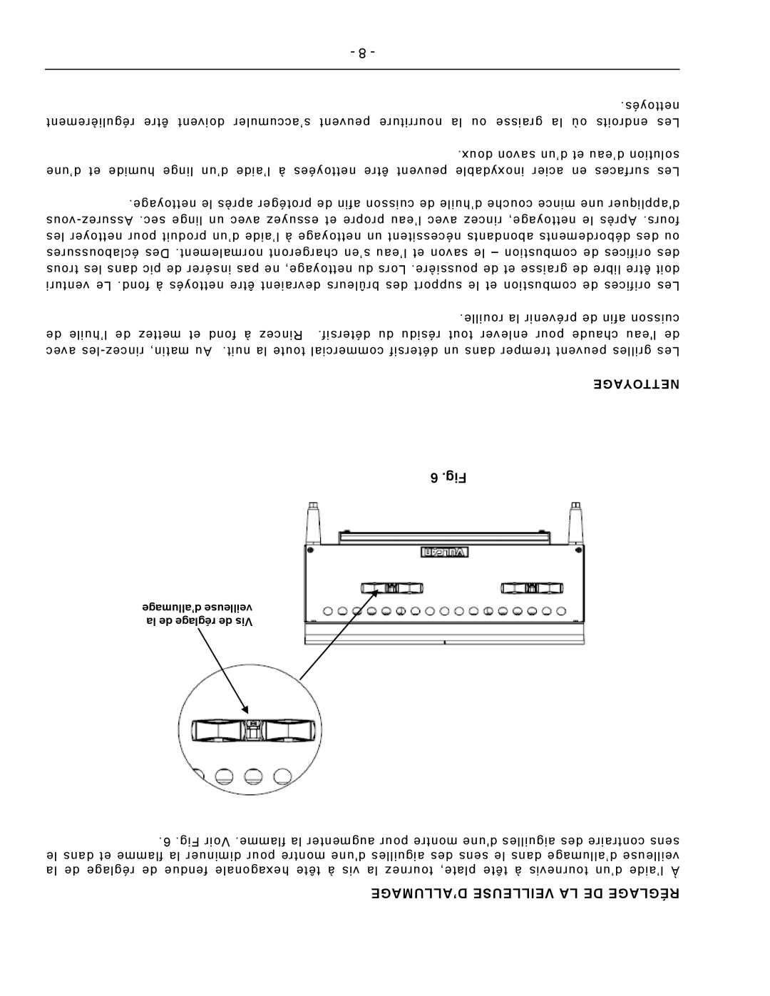 Vulcan-Hart VCRH12 operation manual ’ALLUMAGE Veilleuse LA DE Réglage, Nettoyage 