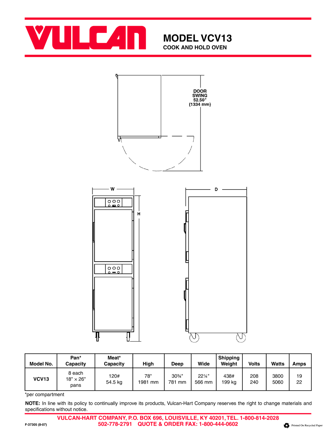 Vulcan-Hart VCV13 warranty 