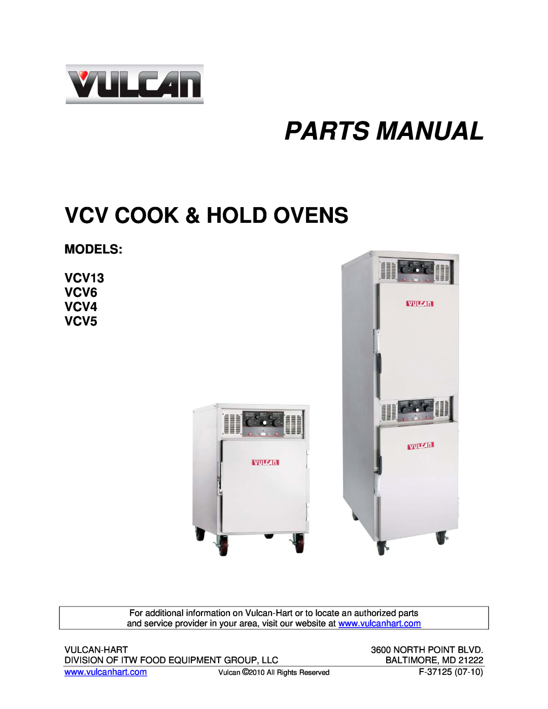 Vulcan-Hart manual Parts Manual, Vcv Cook & Hold Ovens, MODELS VCV13 VCV6 VCV4 VCV5, Vulcan-Hart, North Point Blvd 