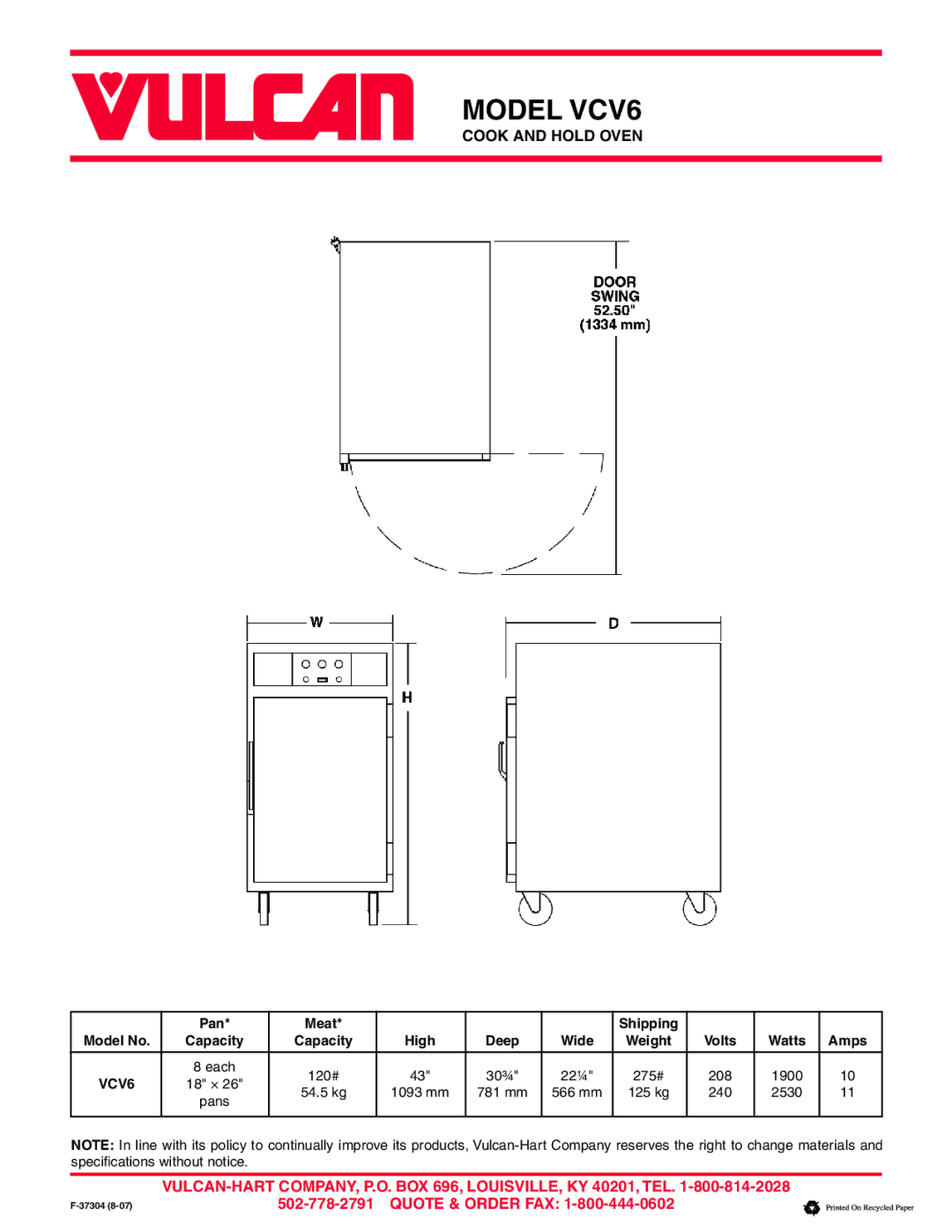 Vulcan-Hart VCV6 warranty 