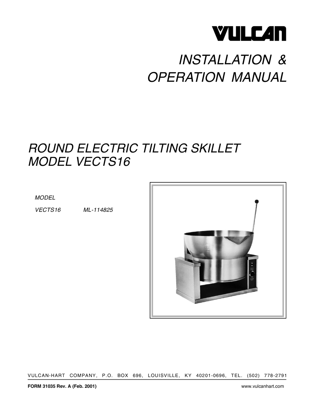 Vulcan-Hart ML-114825, VECTS16 operation manual Installation 