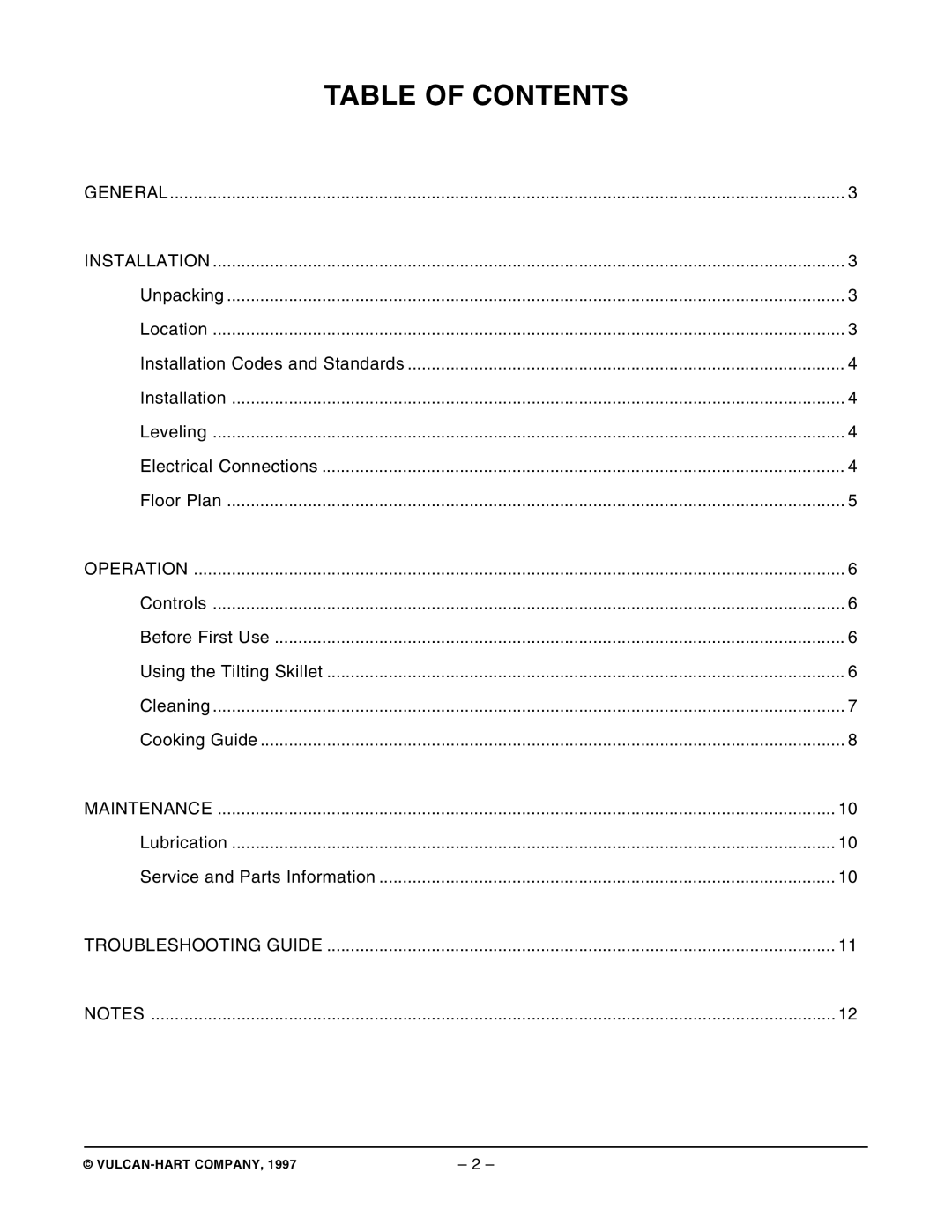 Vulcan-Hart VECTS16, ML-114825 operation manual Table of Contents 