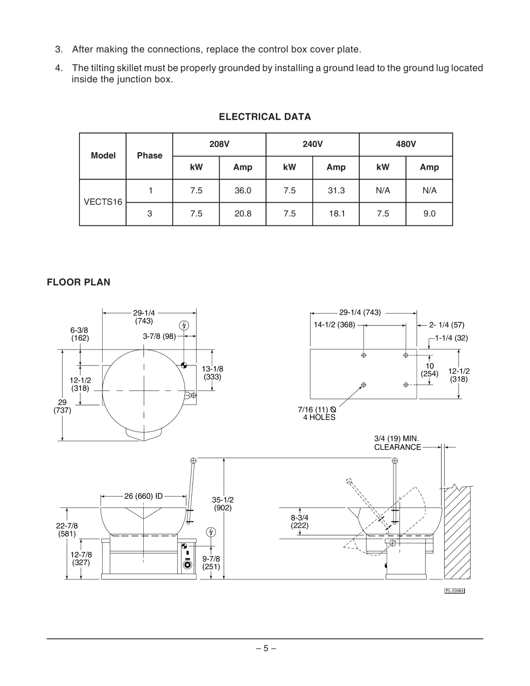 Vulcan-Hart ML-114825, VECTS16 operation manual Electrical Data, Floor Plan 