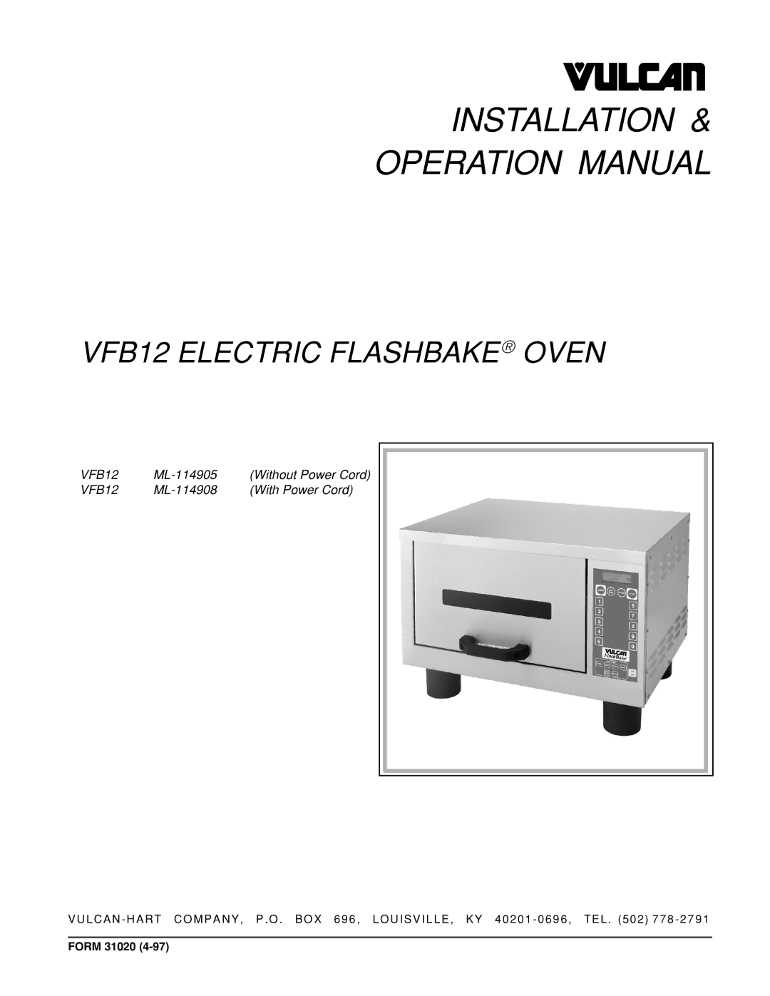 Vulcan-Hart ML-114905, VFB12, ML-114908 operation manual Installation 