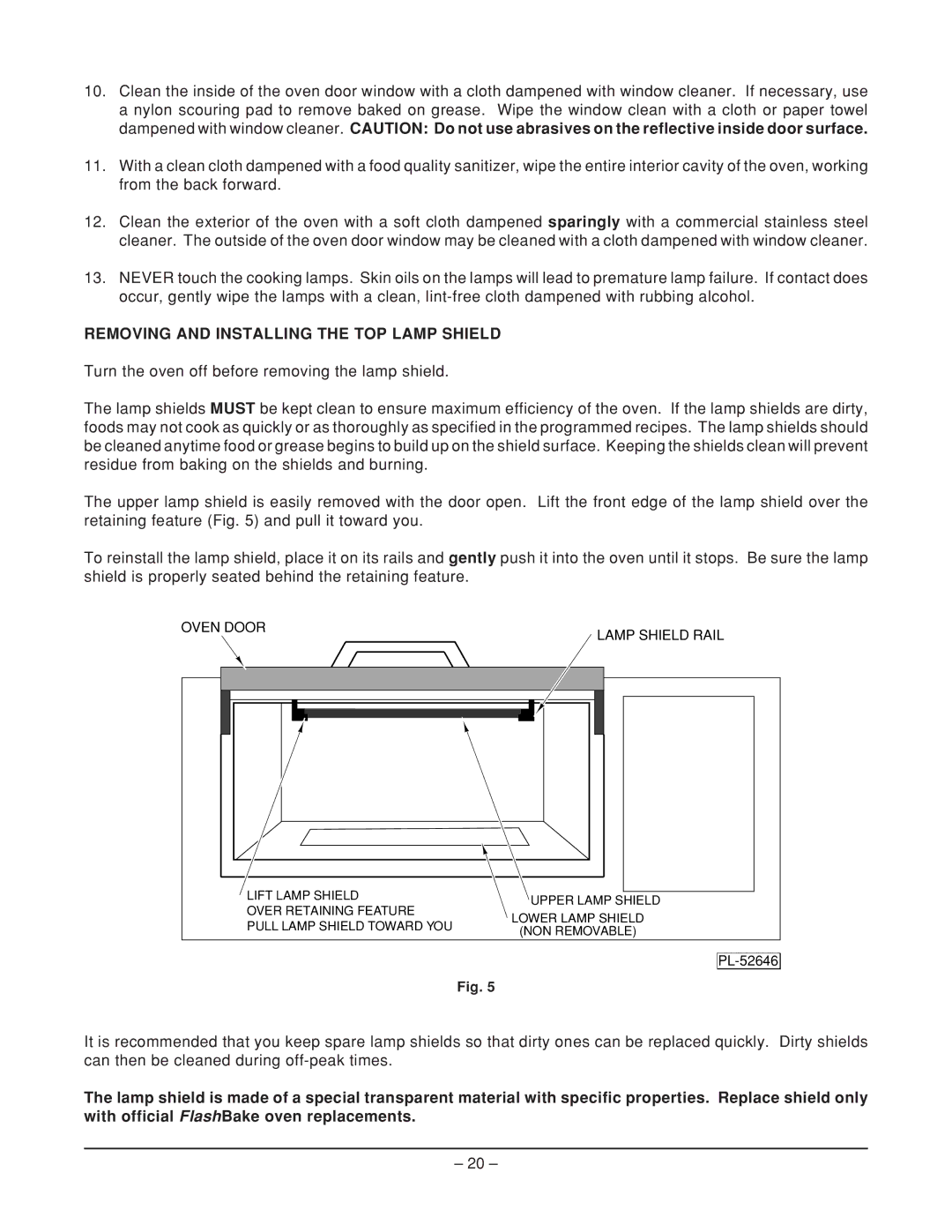 Vulcan-Hart ML-114908, VFB12, ML-114905 Removing and Installing the TOP Lamp Shield, Oven Door Lamp Shield Rail 