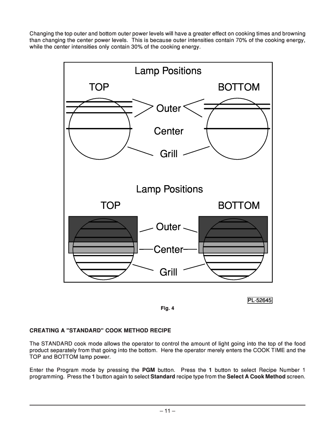 Vulcan-Hart ML-114908, VFB12 Creating A Standard Cook Method Recipe, Bottom, Center, Lamp Positions, Outer, Grill 