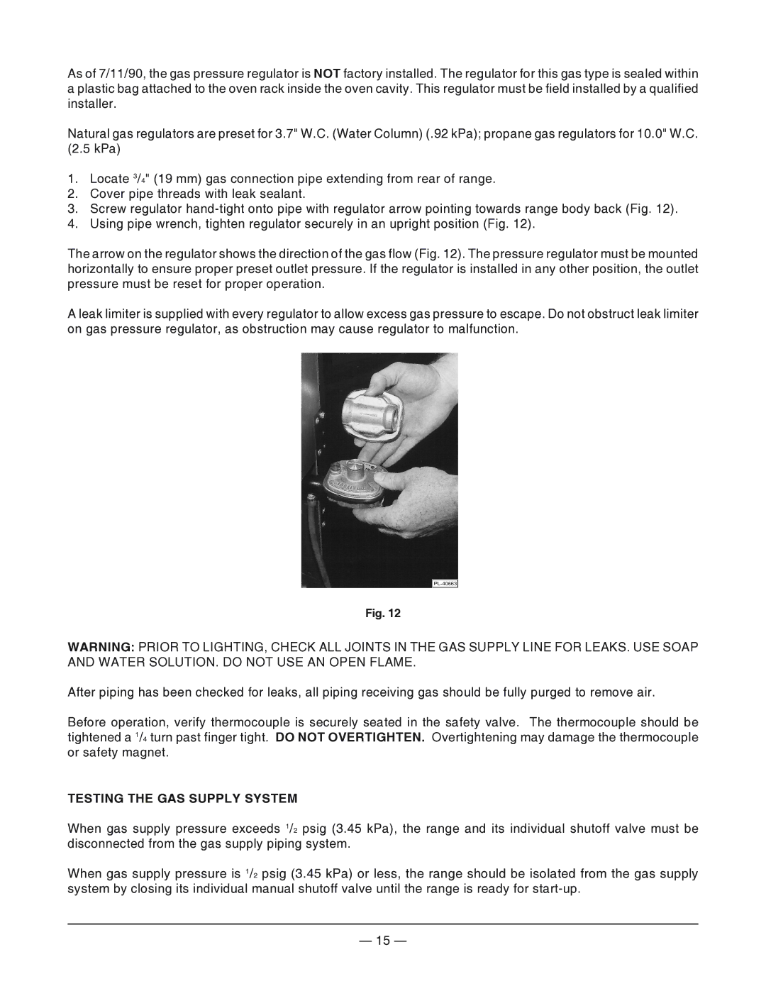 Vulcan-Hart VG36, VG48, VG160, VG24, VG60, VG260, 24L, 481L, 48L, 36L, 160L, 260L operation manual Testing the GAS Supply System 