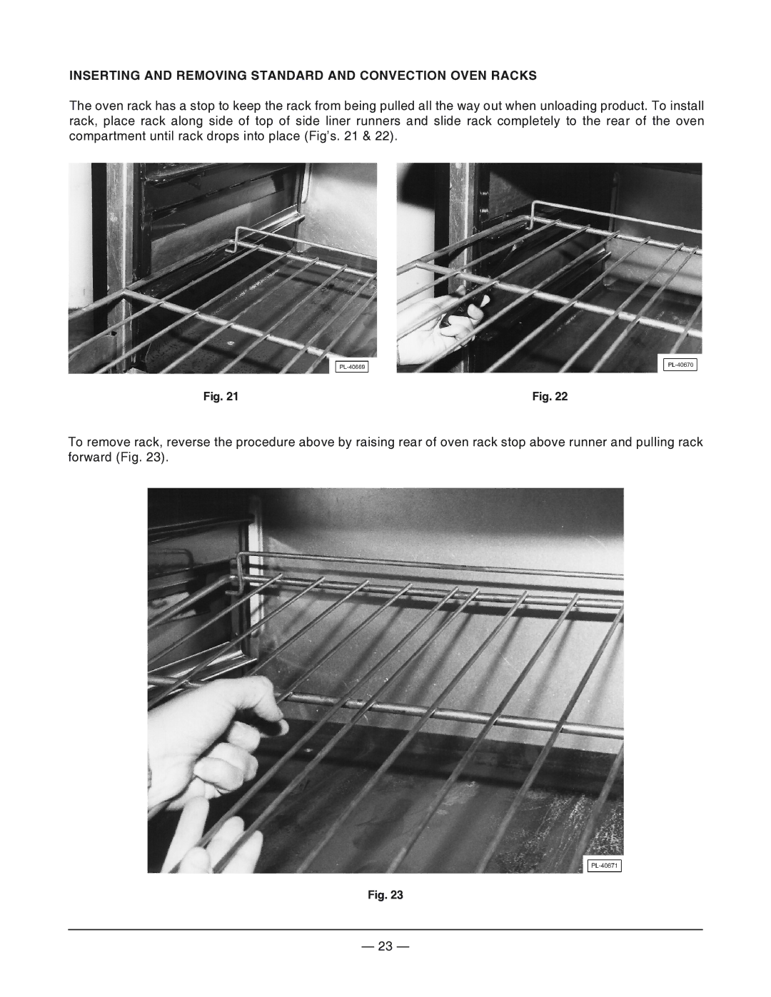 Vulcan-Hart 36L, VG48, VG160, VG36, VG24, VG60, VG260, 24L, 481L, 48L Inserting and Removing Standard and Convection Oven Racks 